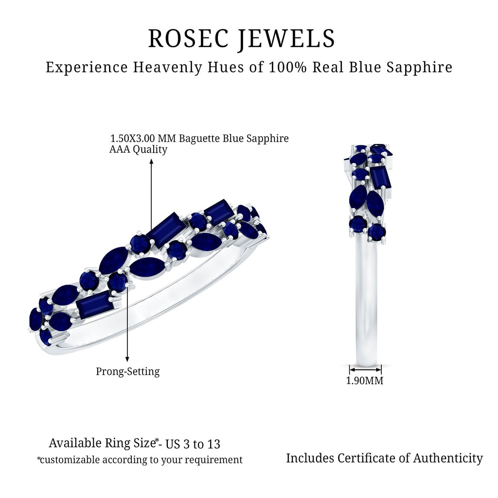 3/4 CT Blue Sapphire Cluster Half Eternity Band Ring