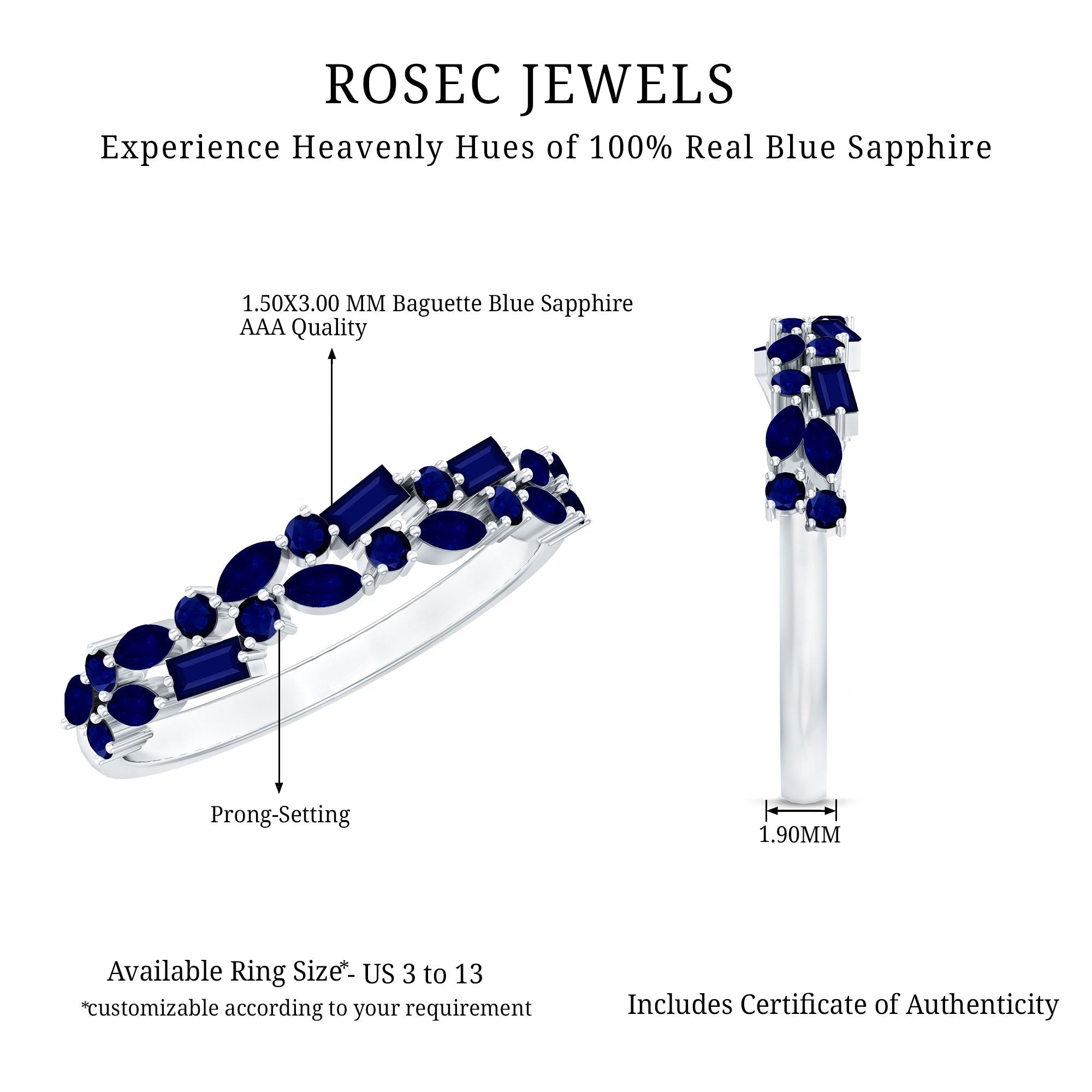 3/4 CT Blue Sapphire Cluster Half Eternity Band Ring