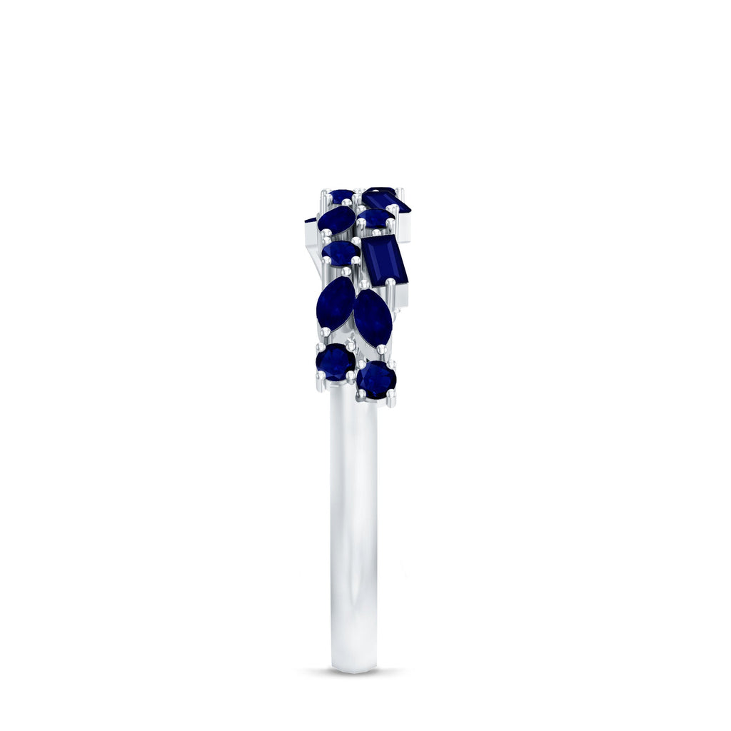 3/4 CT Blue Sapphire Cluster Half Eternity Band Ring