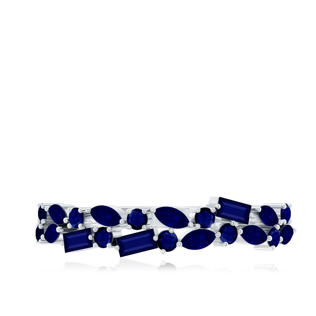 3/4 CT Blue Sapphire Cluster Half Eternity Band Ring