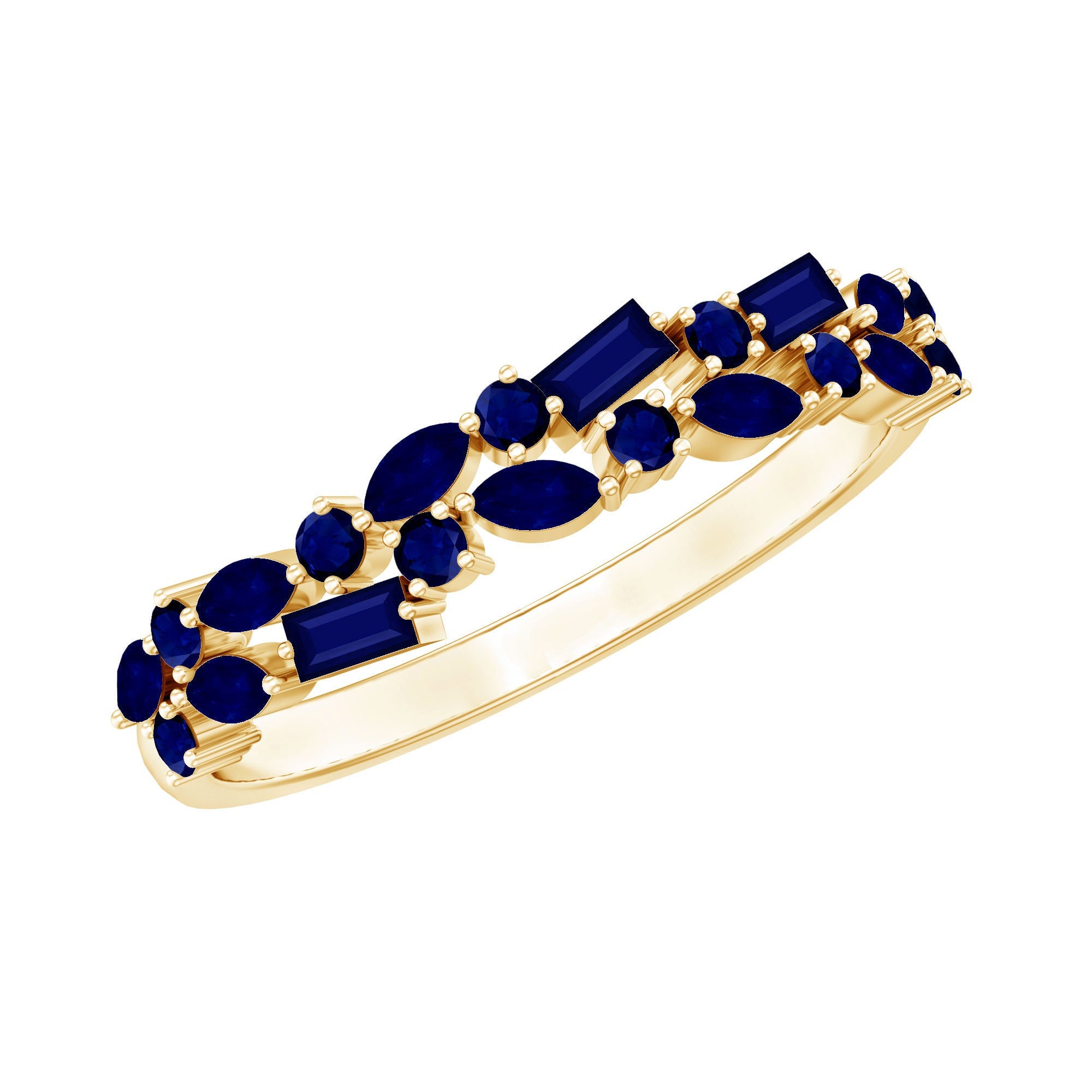 3/4 CT Blue Sapphire Cluster Half Eternity Band Ring