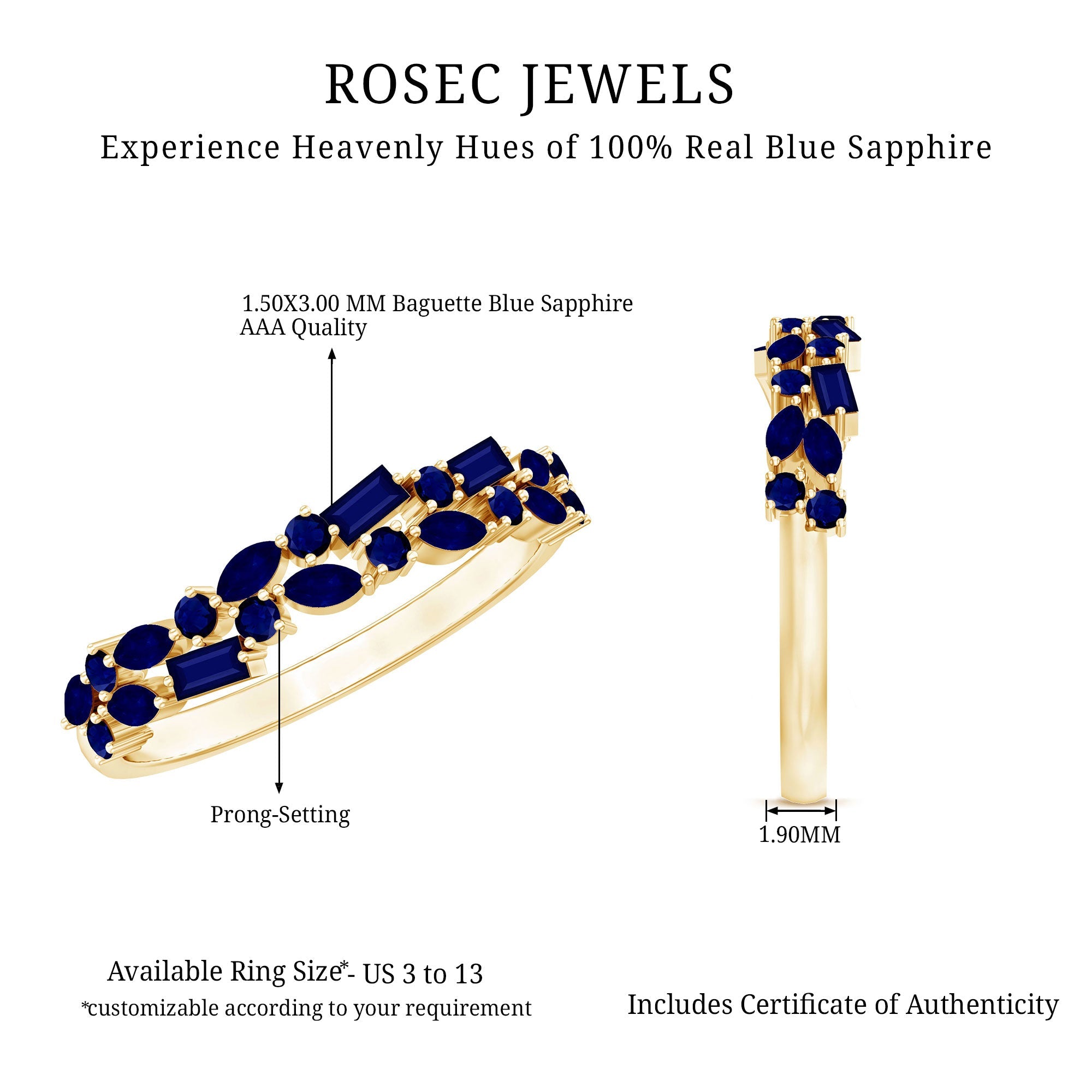 3/4 CT Blue Sapphire Cluster Half Eternity Band Ring