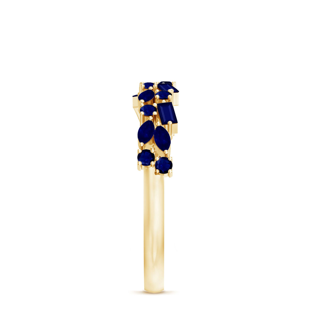 3/4 CT Blue Sapphire Cluster Half Eternity Band Ring