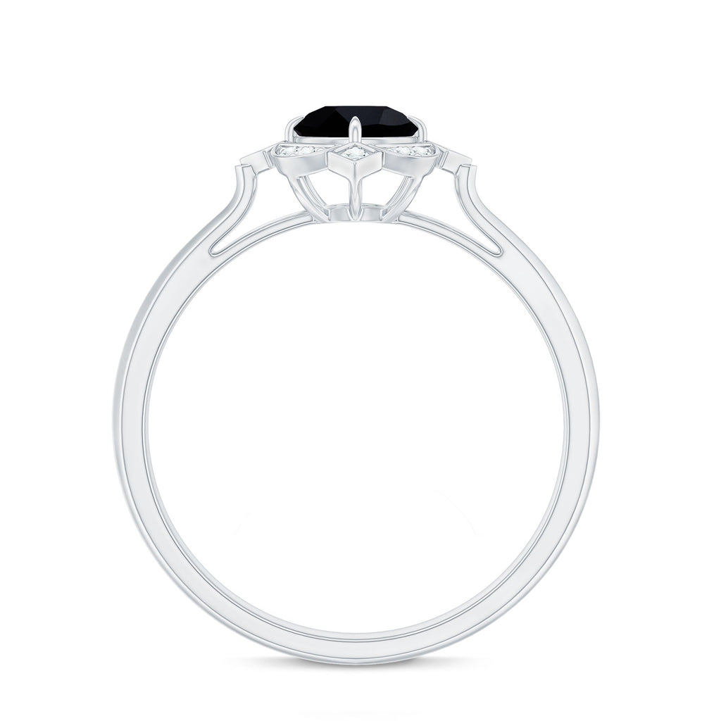 Vintage Style Black Spinel Engagement Ring with Diamond