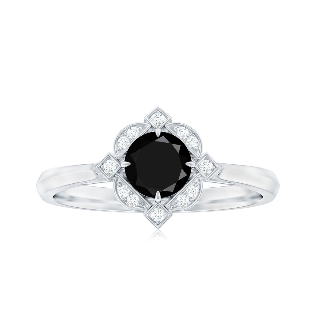Vintage Style Black Spinel Engagement Ring with Diamond