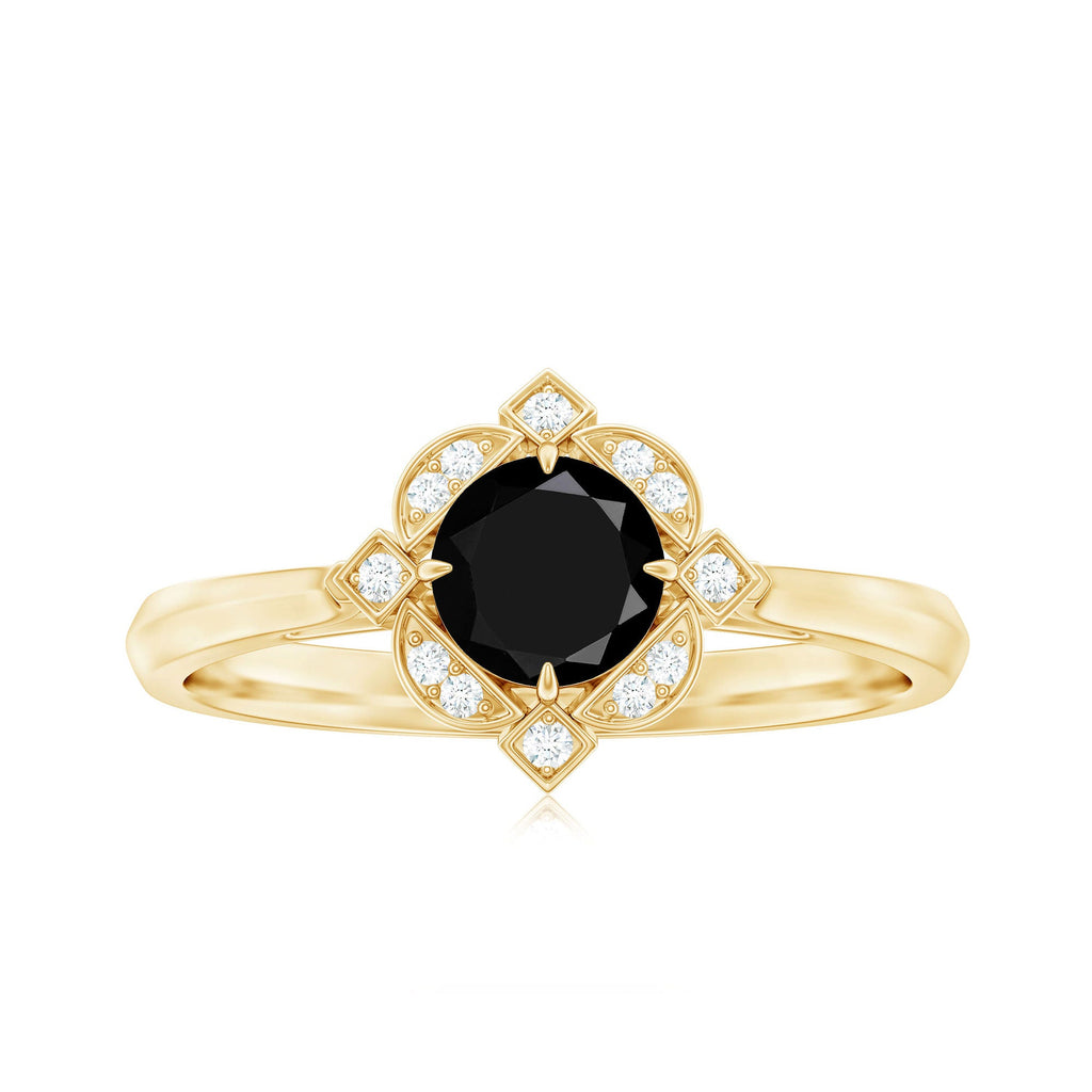 Vintage Style Black Spinel Engagement Ring with Diamond