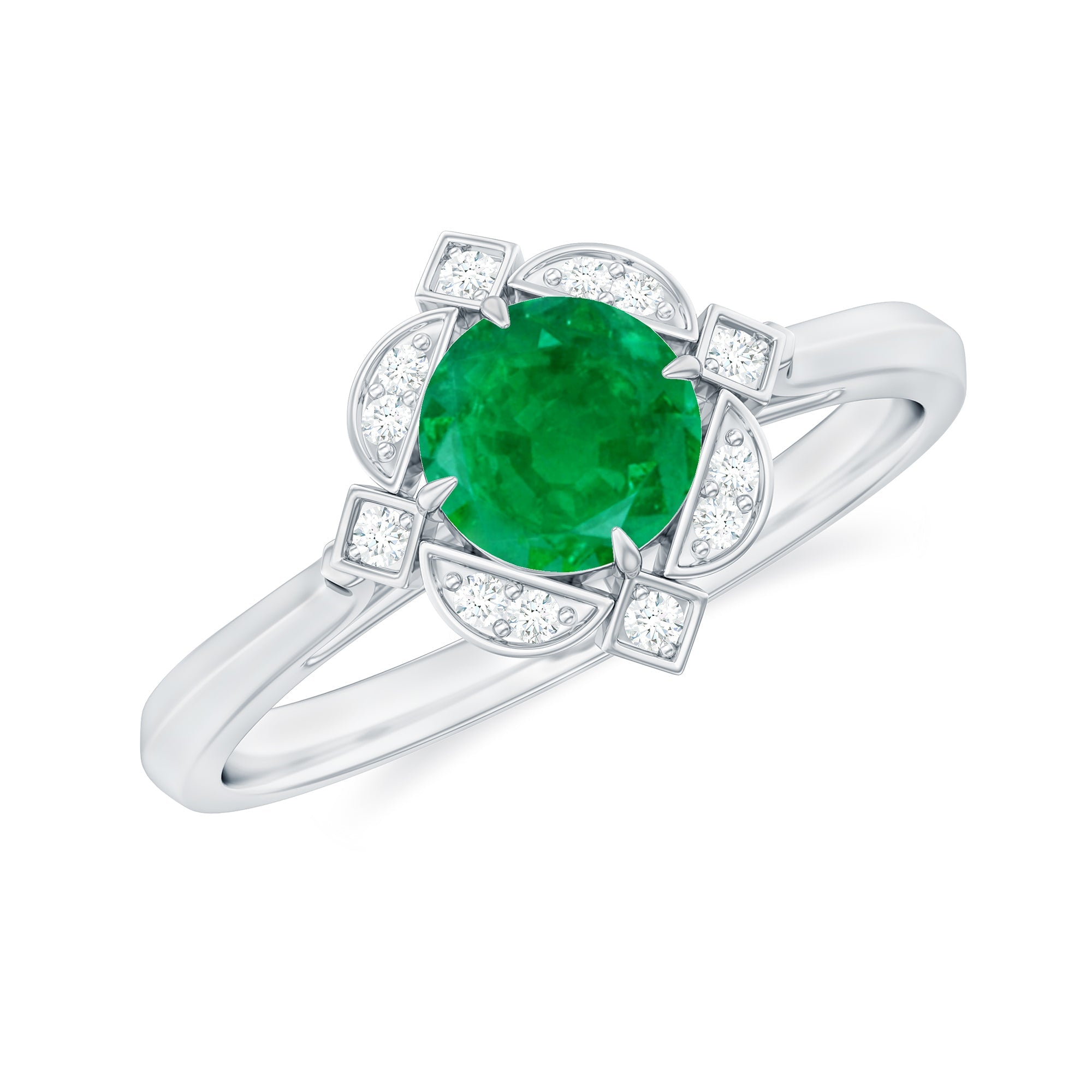 Natural Emerald and Diamond Vintage Inspired Engagement Ring For Her