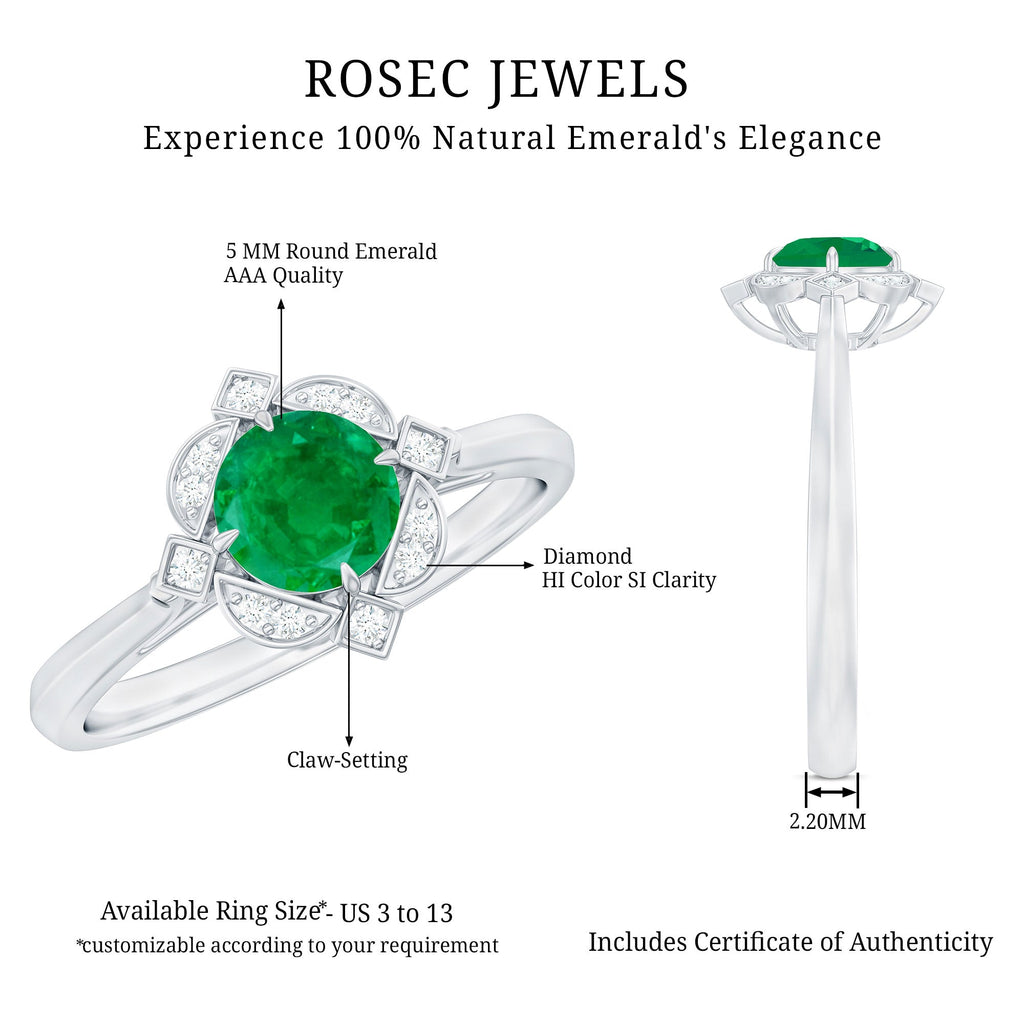 Natural Emerald and Diamond Vintage Inspired Engagement Ring For Her