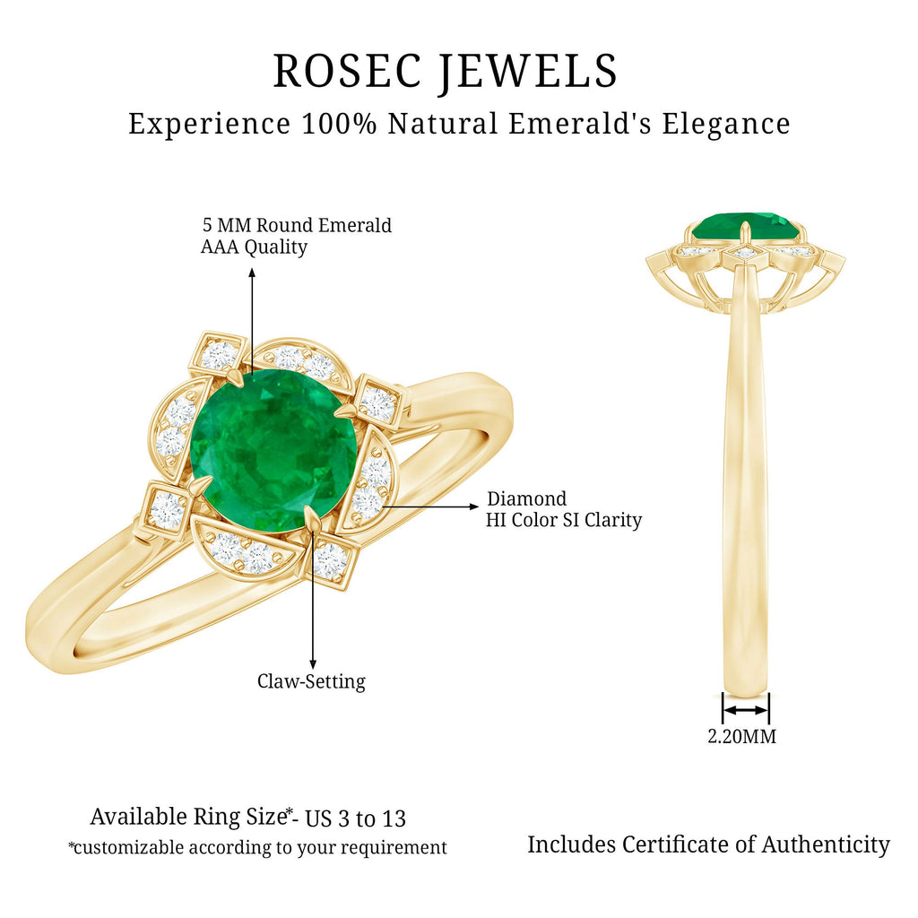 Natural Emerald and Diamond Vintage Inspired Engagement Ring For Her