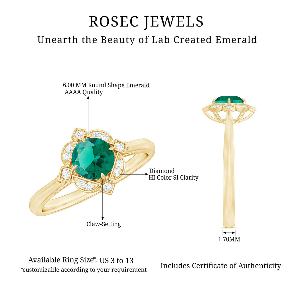 Lab Grown Emerald and Diamond Art Deco Engagement Ring
