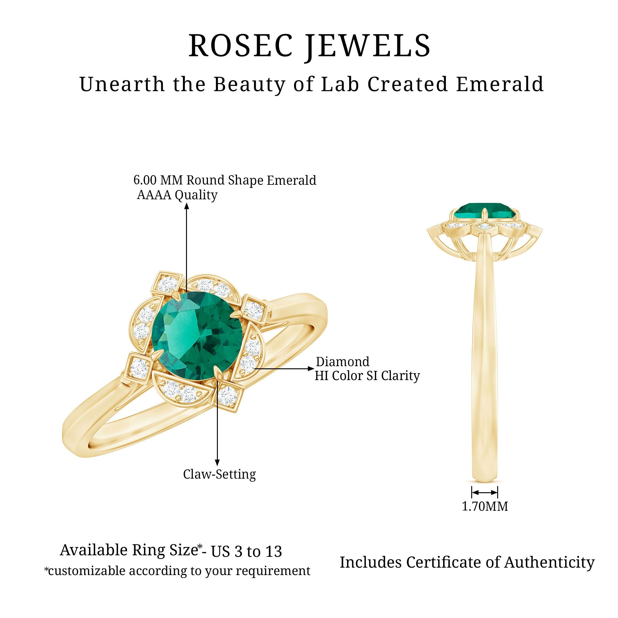 Lab Grown Emerald and Diamond Art Deco Engagement Ring