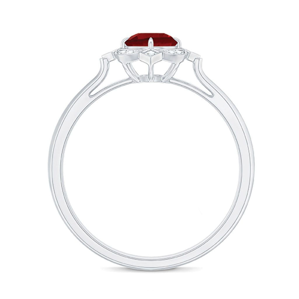 Vintage Style Lab Grown Ruby and Diamond Engagement Ring
