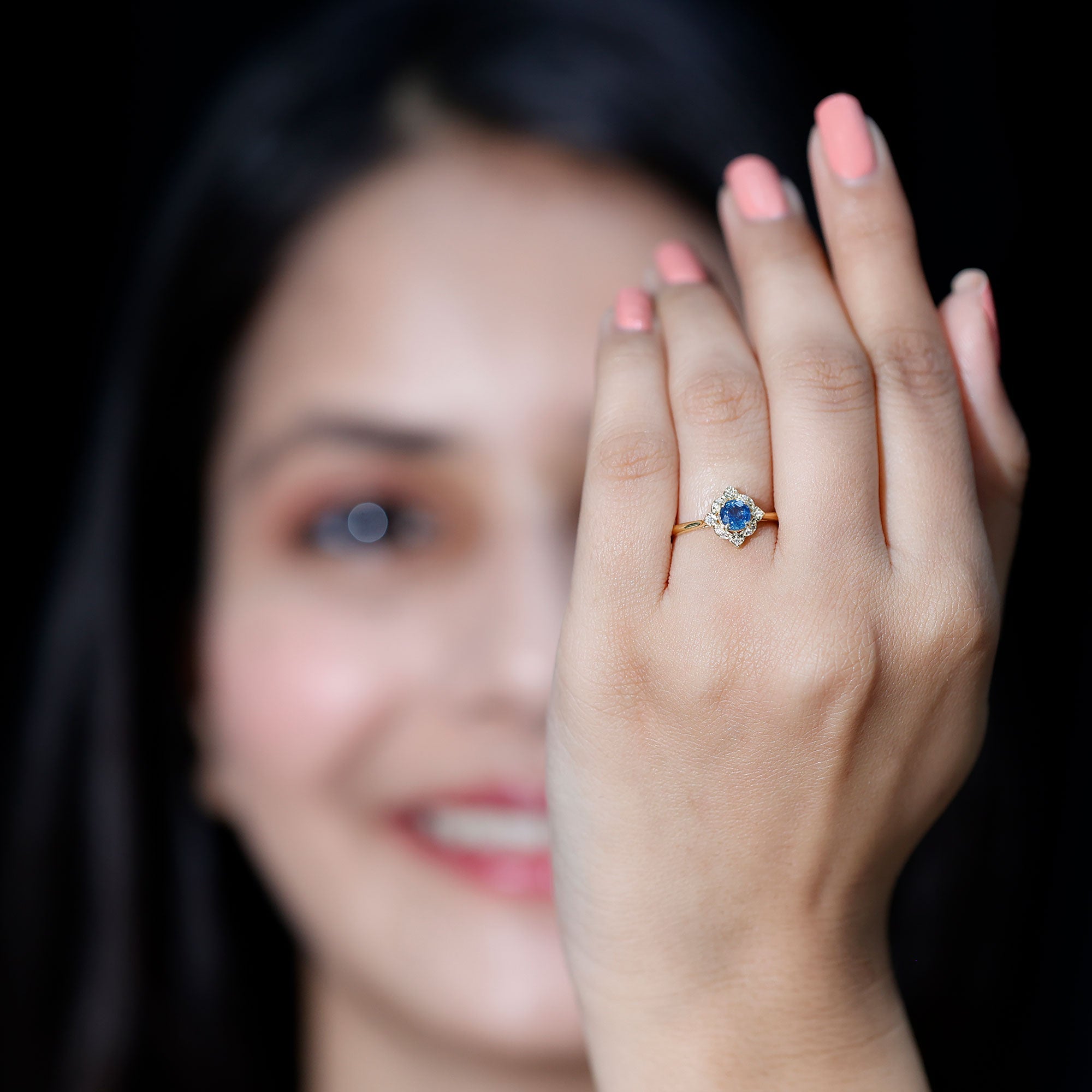 1 CT Vintage Blue Sapphire and Diamond Engagement Ring