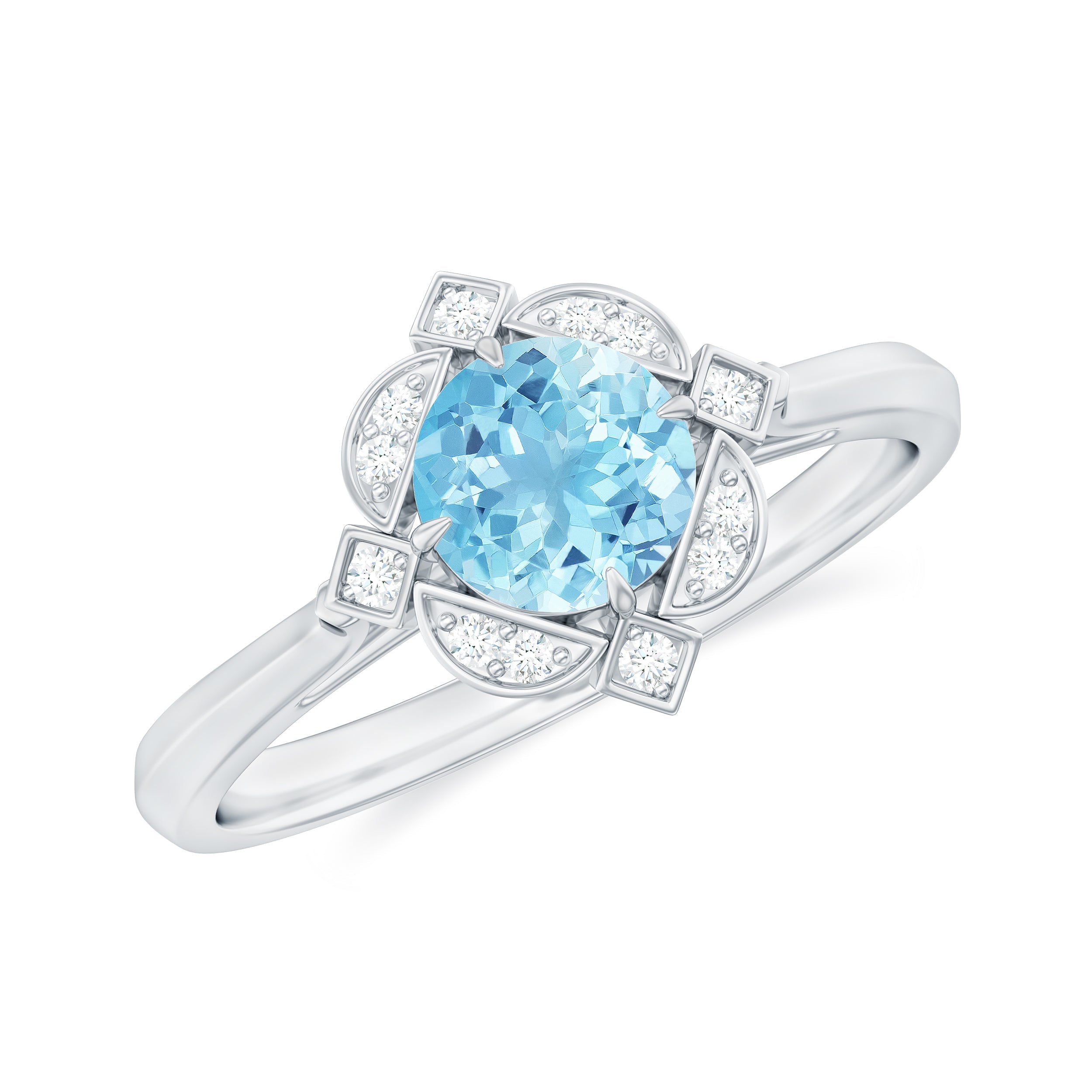 1/2 CT Aquamarine and Diamond Art Deco Vintage Ring
