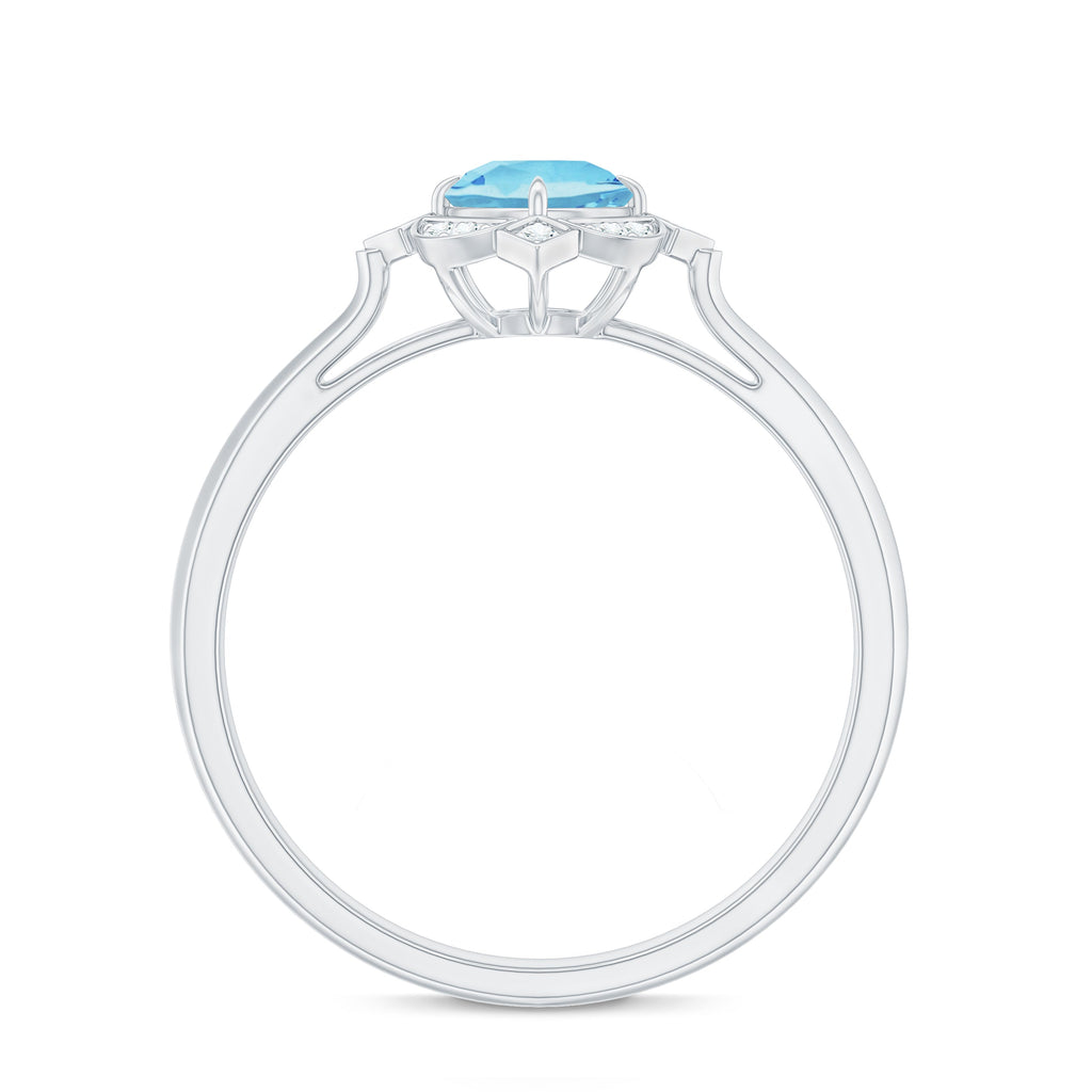 1/2 CT Aquamarine and Diamond Art Deco Vintage Ring
