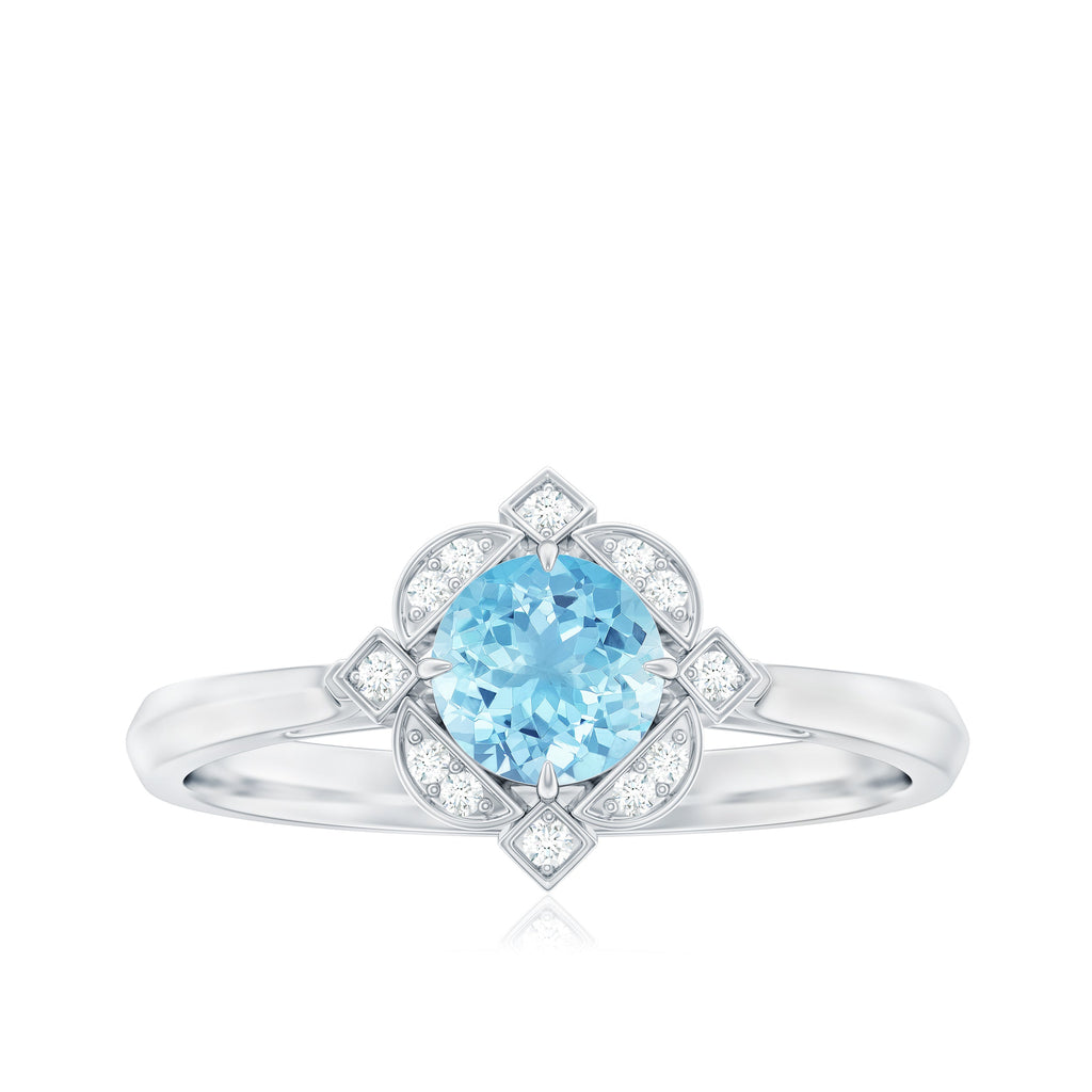 1/2 CT Aquamarine and Diamond Art Deco Vintage Ring