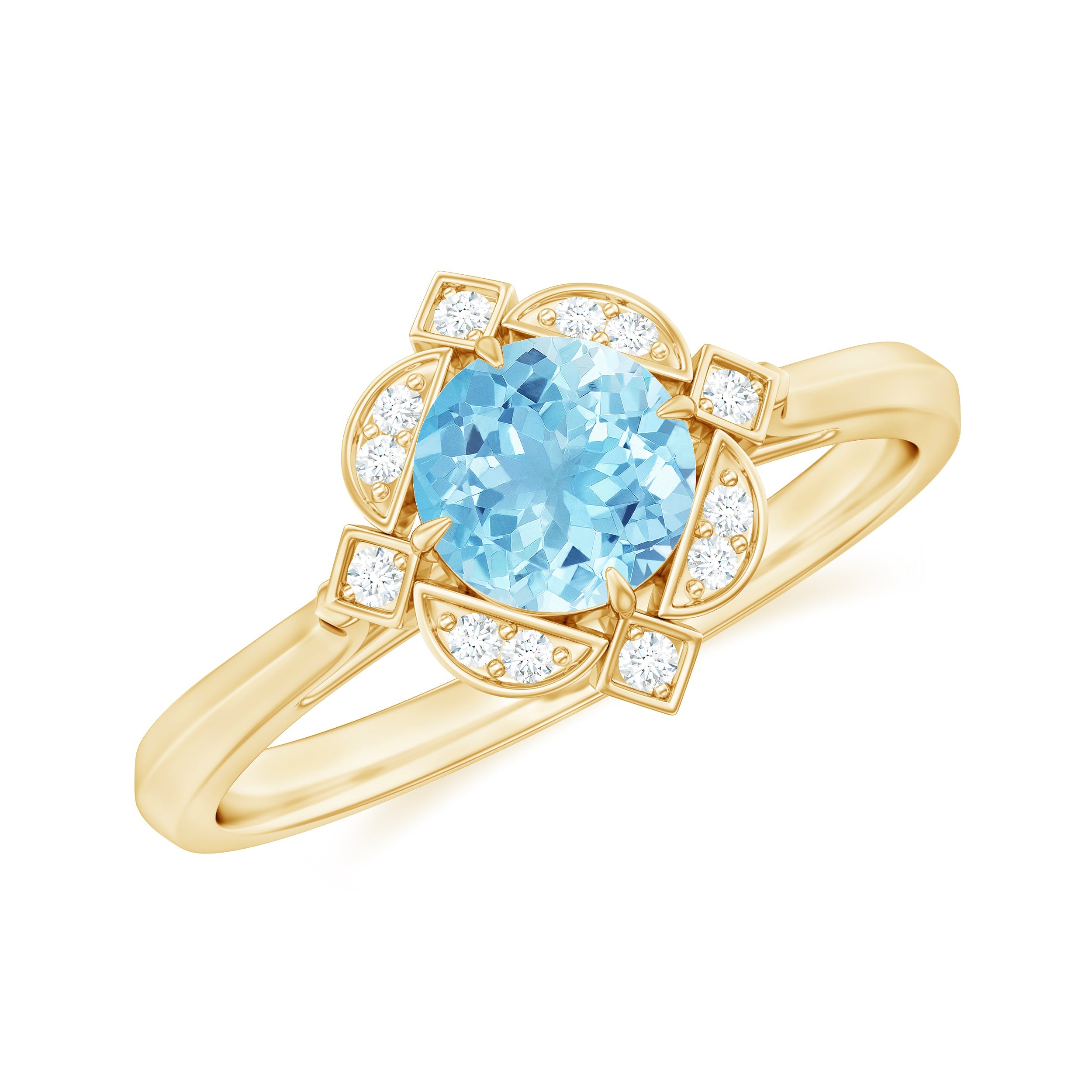 1/2 CT Aquamarine and Diamond Art Deco Vintage Ring