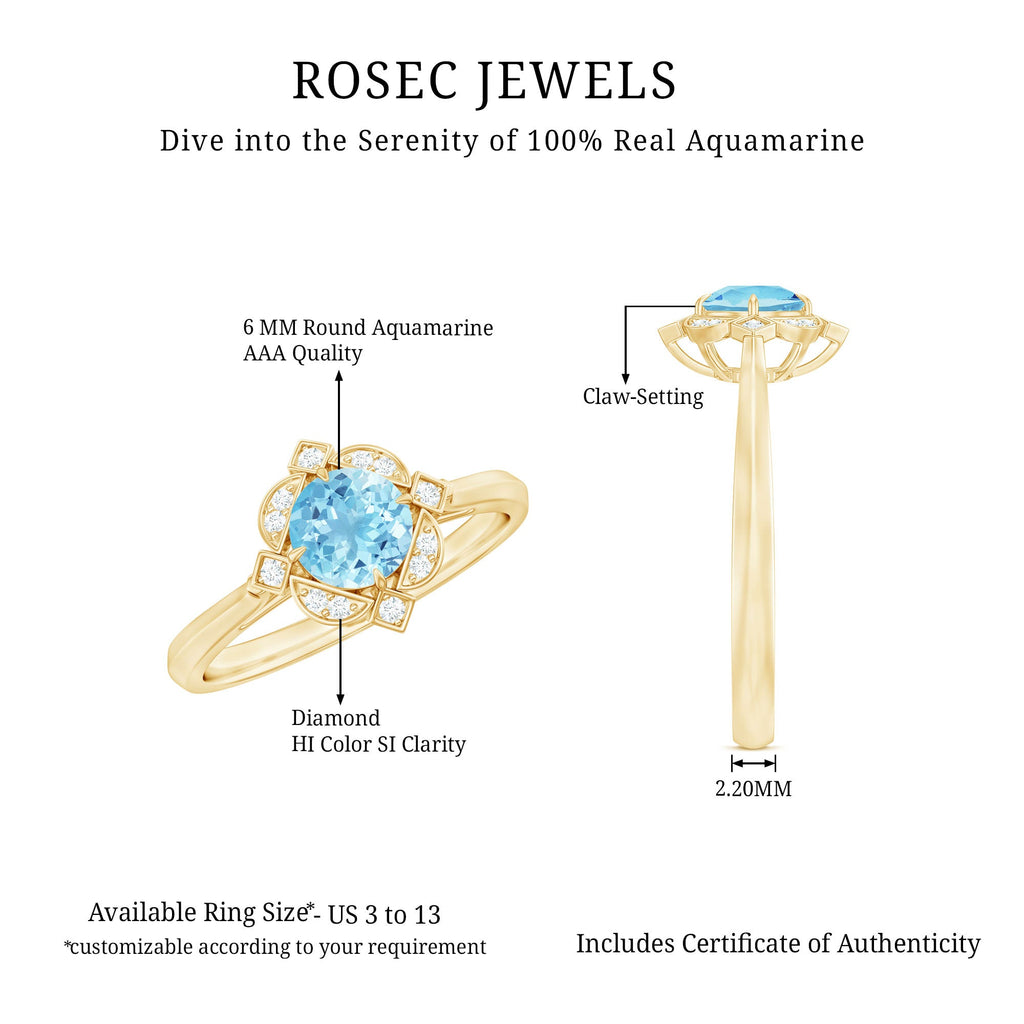 1/2 CT Aquamarine and Diamond Art Deco Vintage Ring