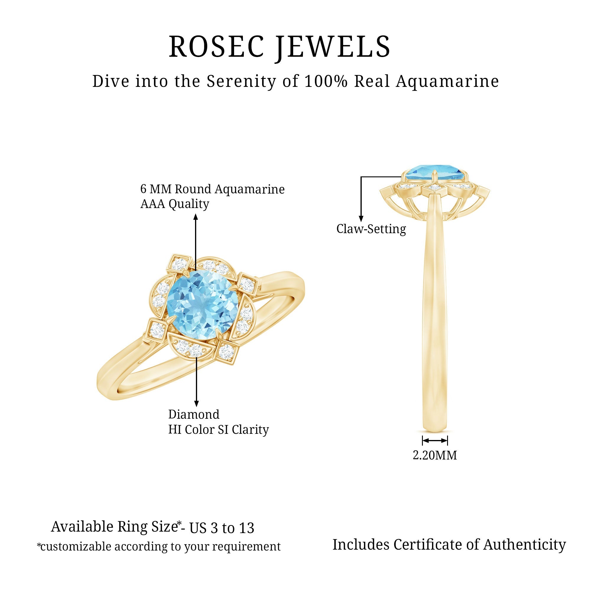 1/2 CT Aquamarine and Diamond Art Deco Vintage Ring