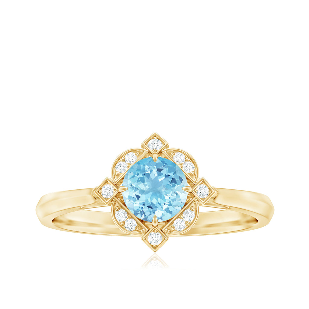 1/2 CT Aquamarine and Diamond Art Deco Vintage Ring