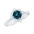 Round Cut London Blue Topaz and Diamond Flower Engagement Ring