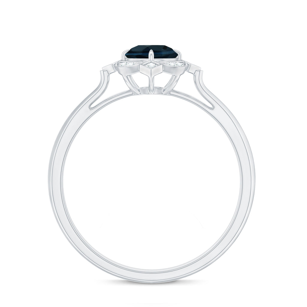 Round Cut London Blue Topaz and Diamond Flower Engagement Ring