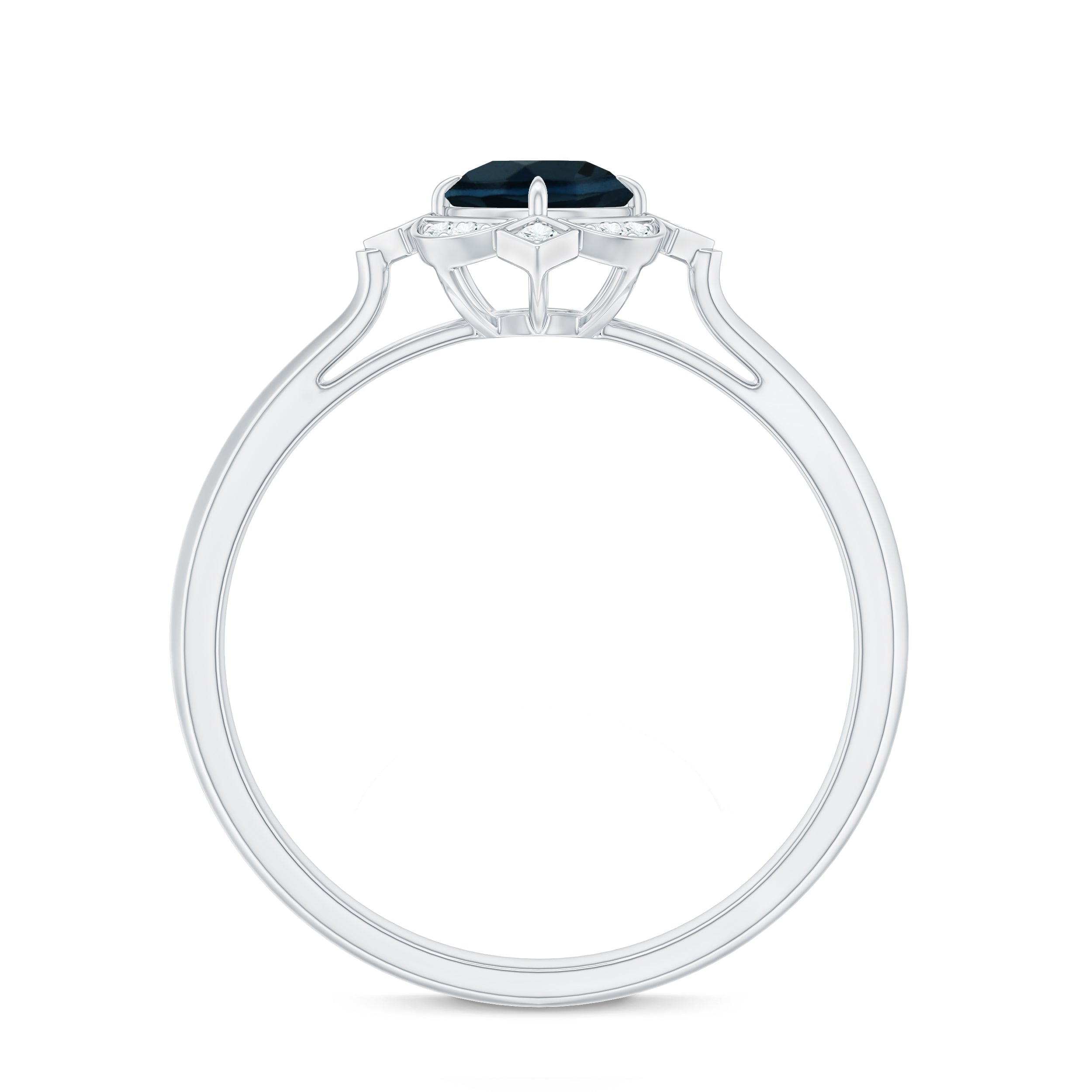 Round Cut London Blue Topaz and Diamond Flower Engagement Ring