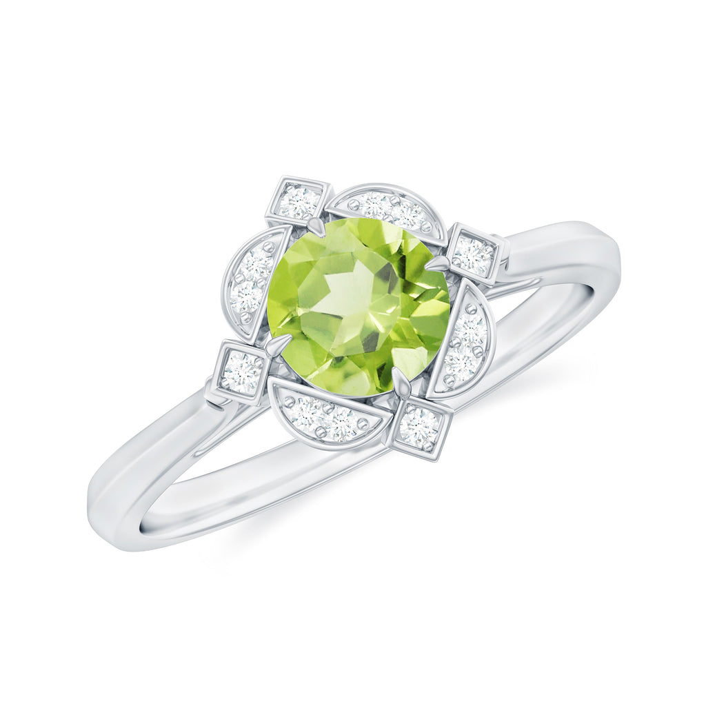 Genuine Half Carat Peridot Vintage Engagement Ring with Diamond Halo