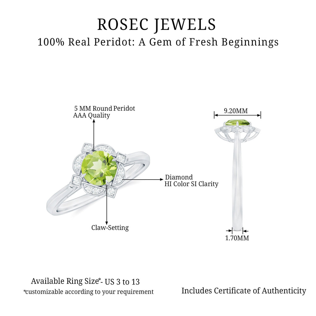Genuine Half Carat Peridot Vintage Engagement Ring with Diamond Halo