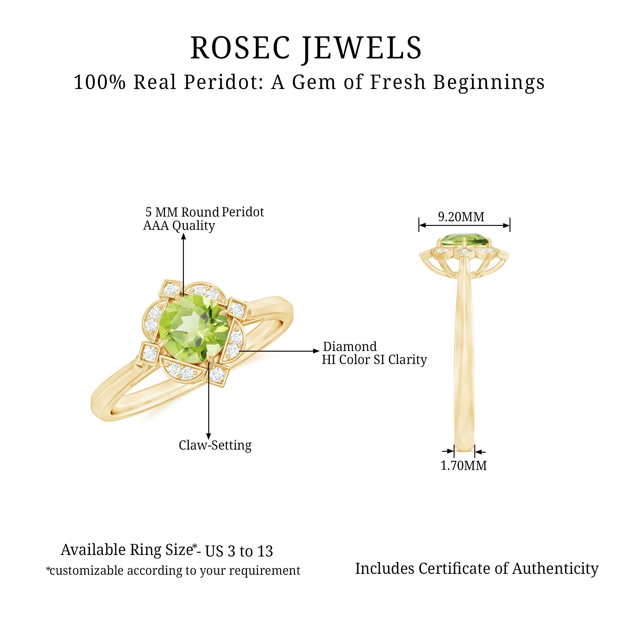 Genuine Half Carat Peridot Vintage Engagement Ring with Diamond Halo