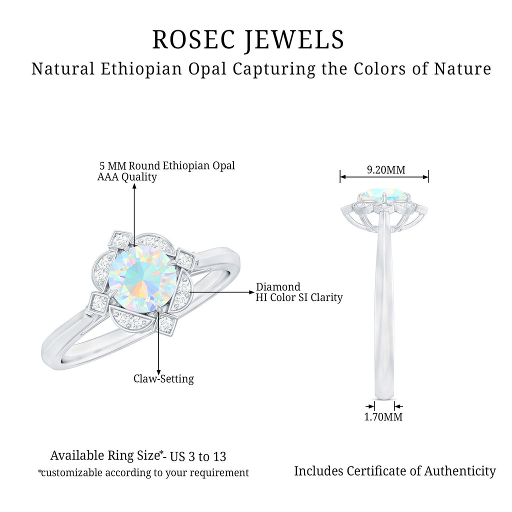 Real Ethiopian Opal Vintage Looking Engagement Ring with Diamond