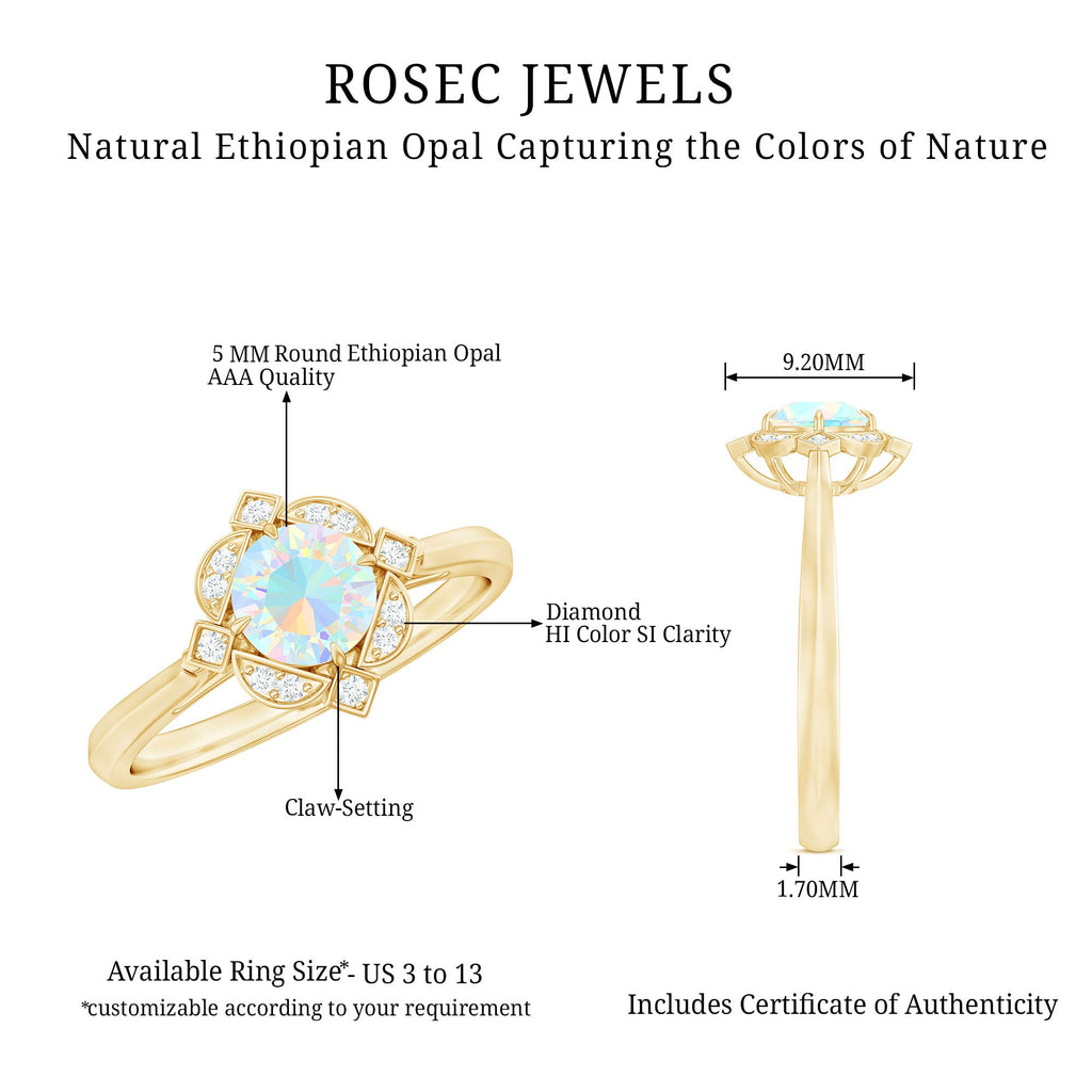 Real Ethiopian Opal Vintage Looking Engagement Ring with Diamond