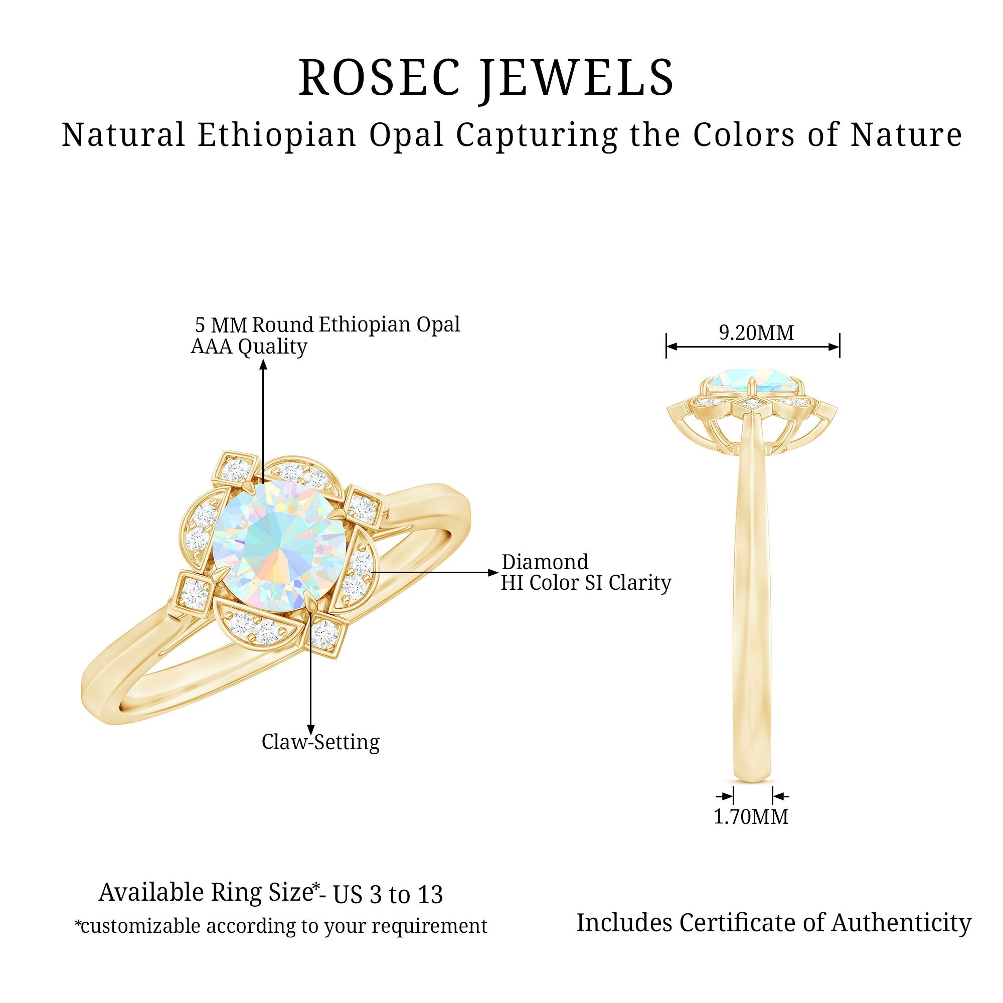 Real Ethiopian Opal Vintage Looking Engagement Ring with Diamond
