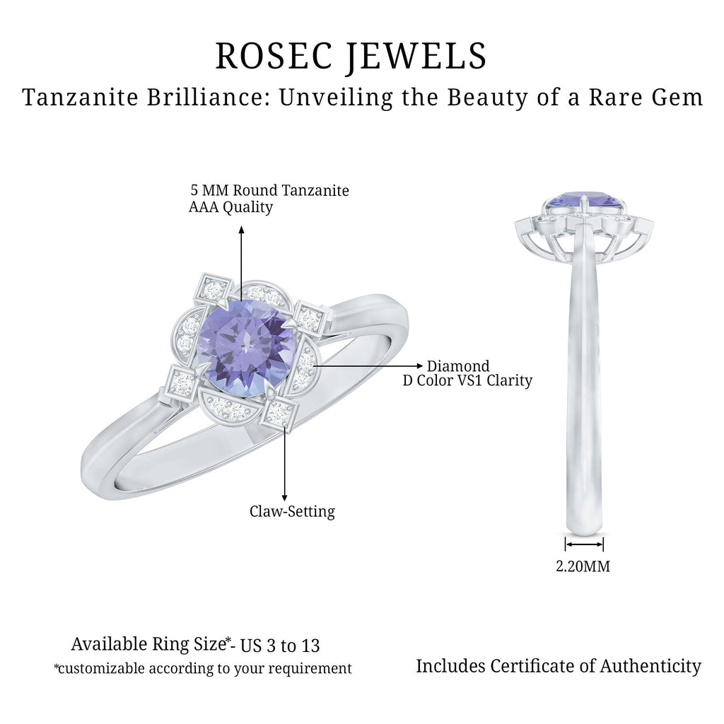 Real Tanzanite Flower Engagement Ring With Diamond