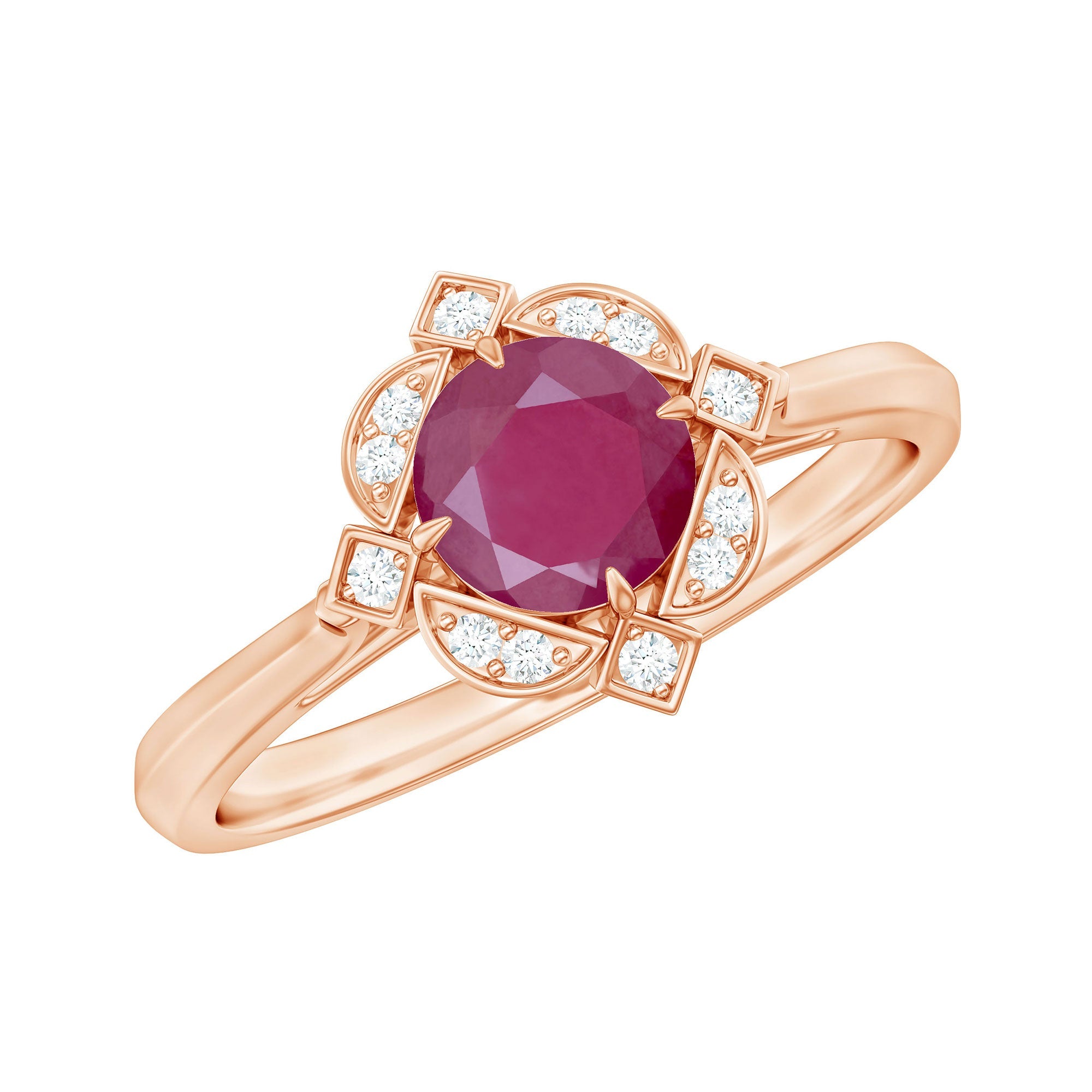 0.75 CT Vintage Ruby Engagement Ring with Diamond