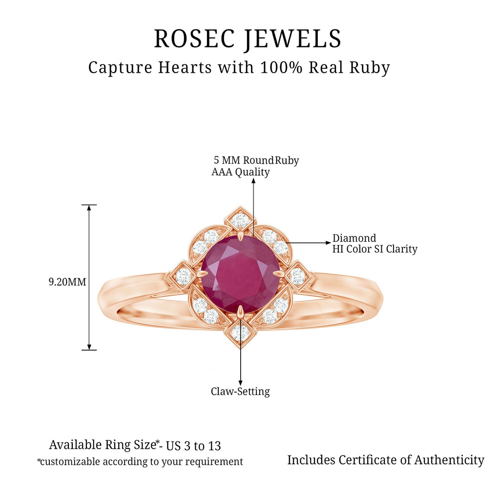 0.75 CT Vintage Ruby Engagement Ring with Diamond