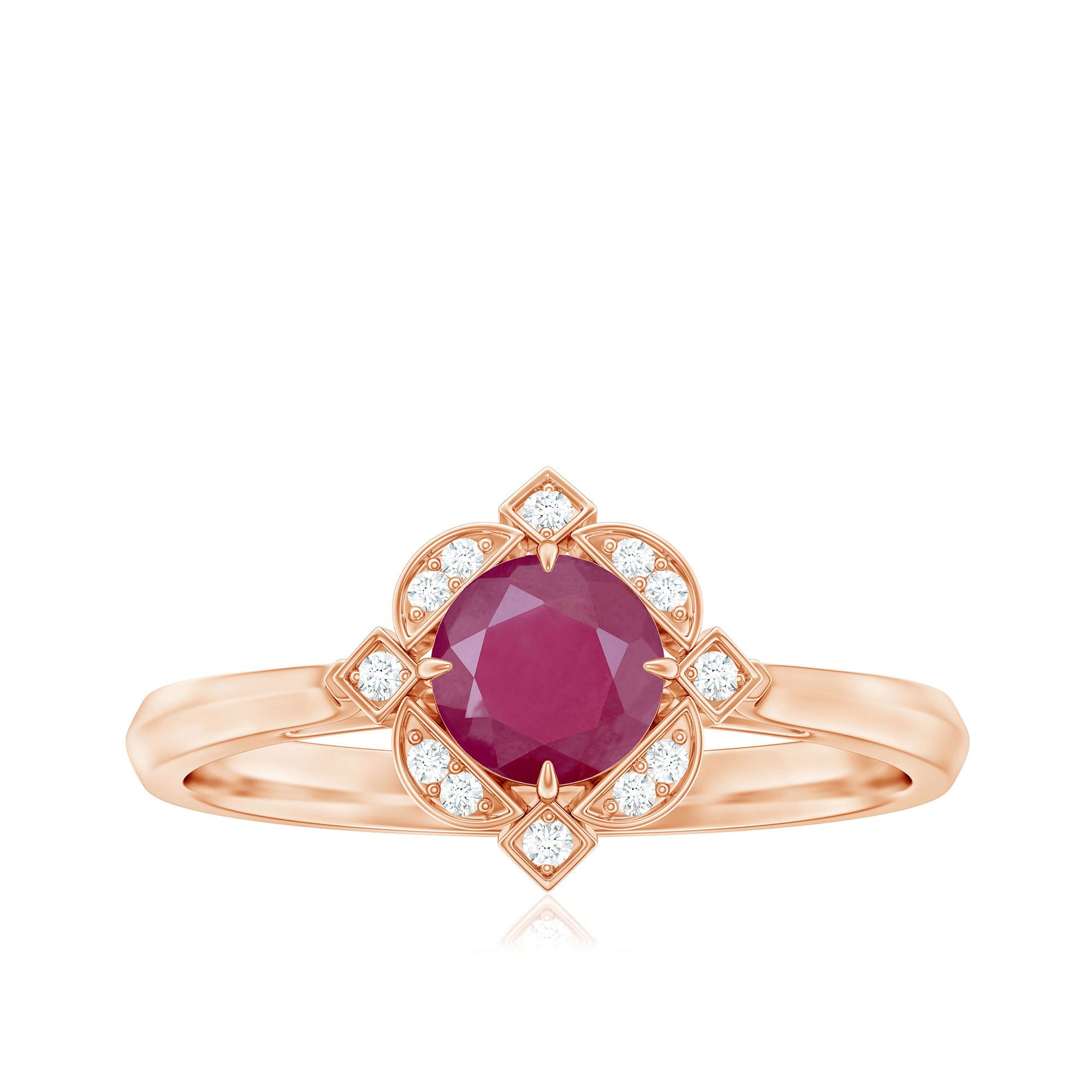 0.75 CT Vintage Ruby Engagement Ring with Diamond