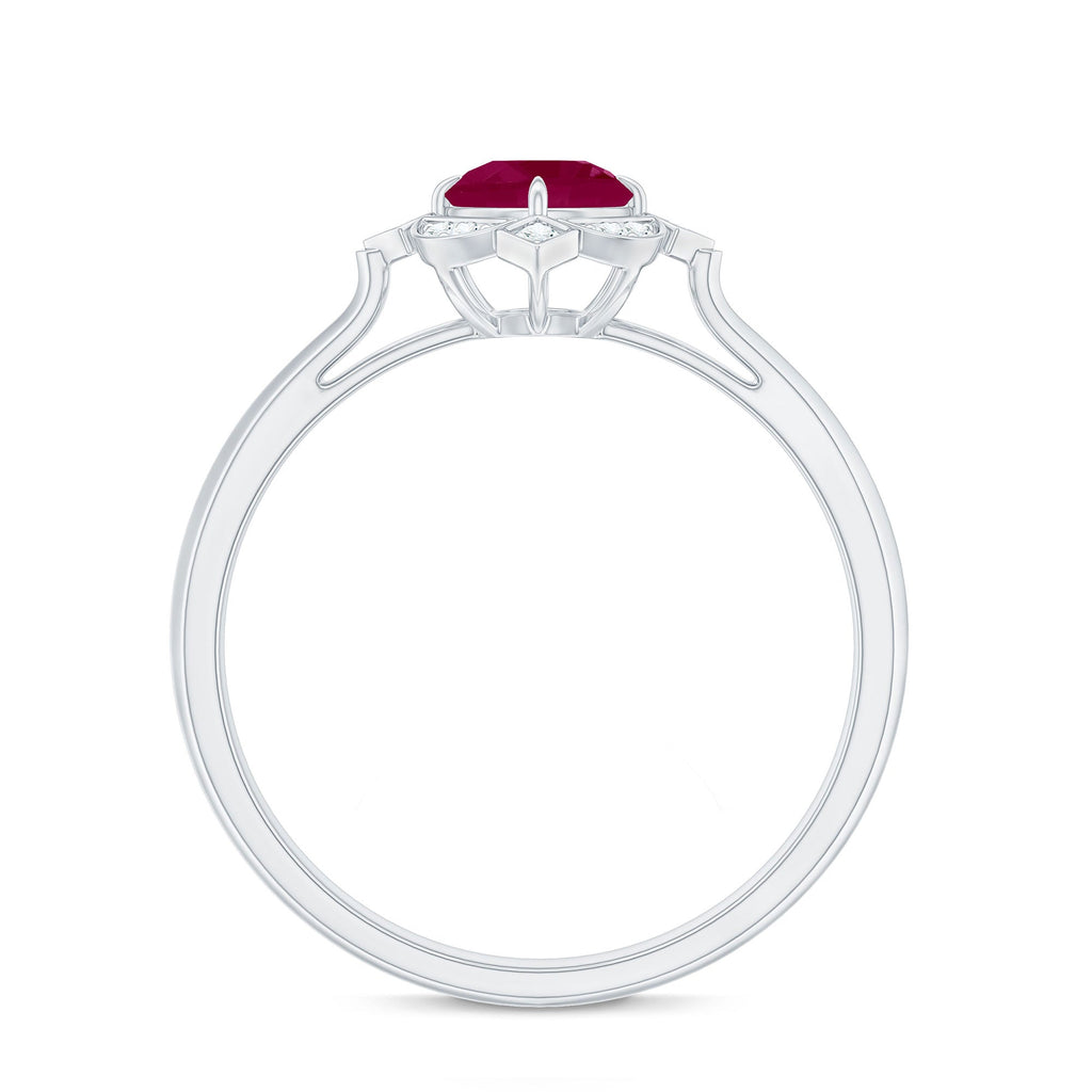 0.75 CT Vintage Ruby Engagement Ring with Diamond