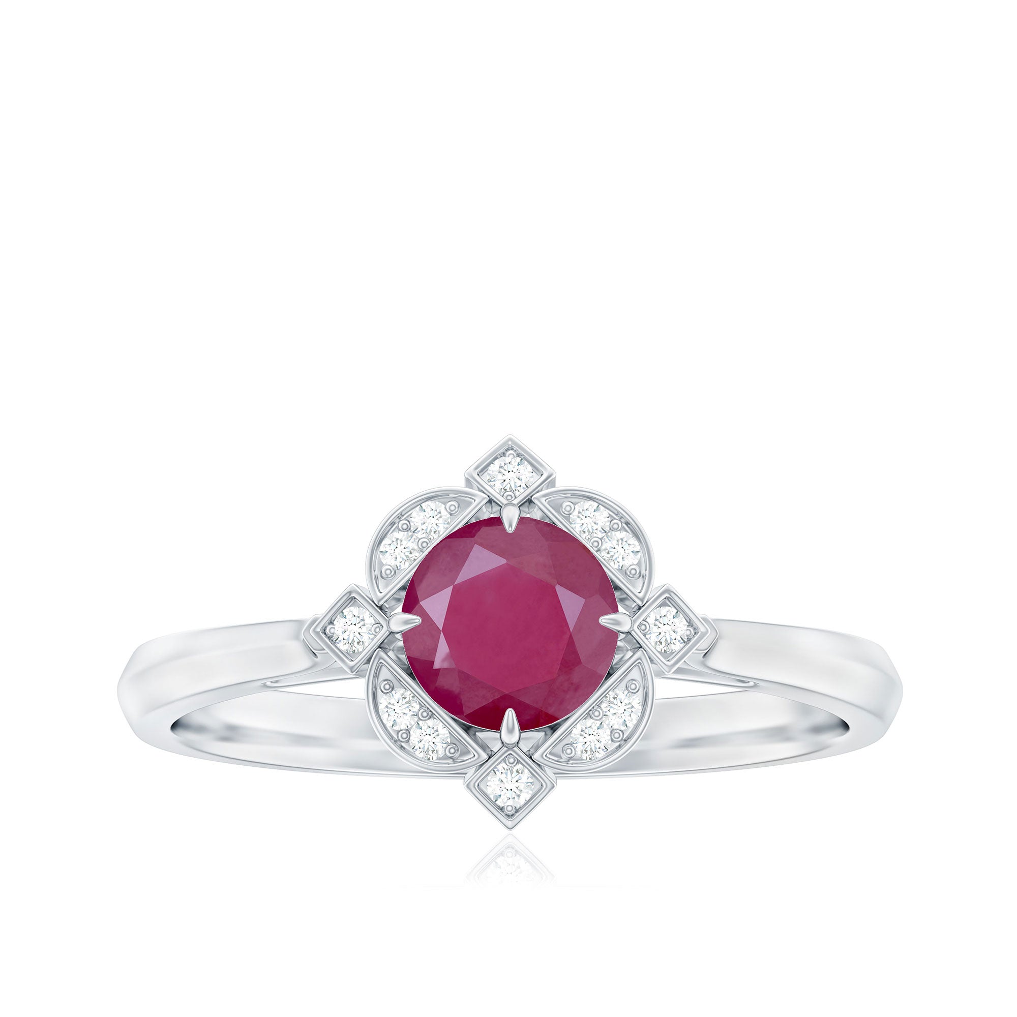 0.75 CT Vintage Ruby Engagement Ring with Diamond