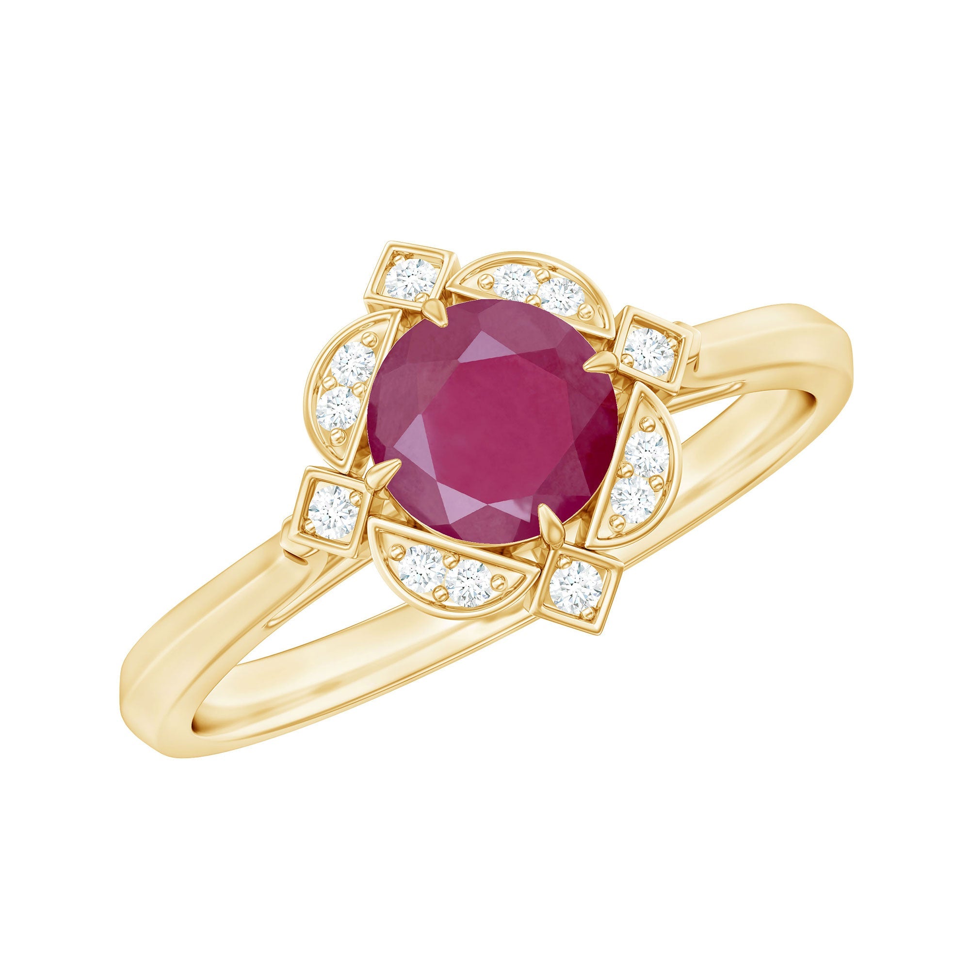 0.75 CT Vintage Ruby Engagement Ring with Diamond