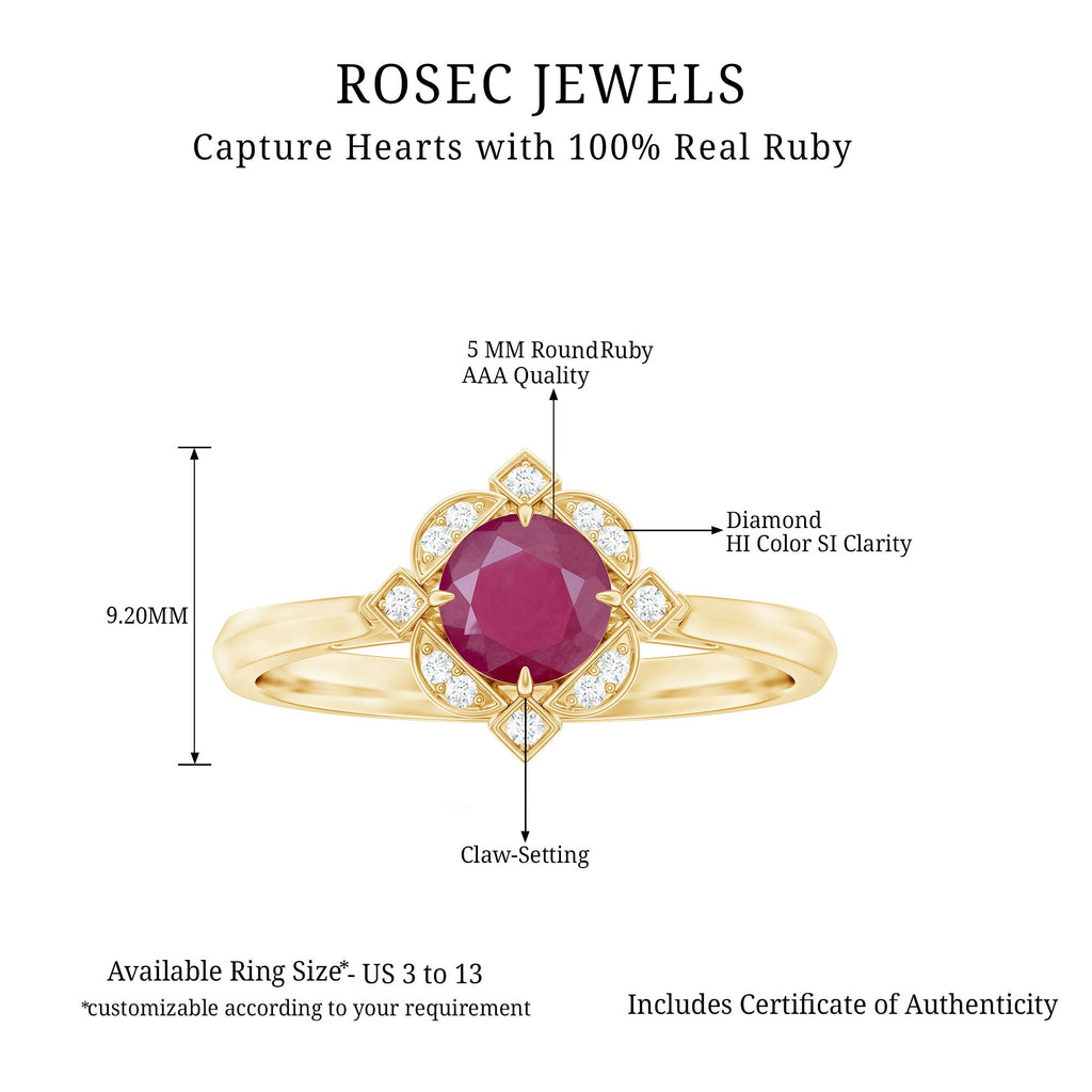 0.75 CT Vintage Ruby Engagement Ring with Diamond