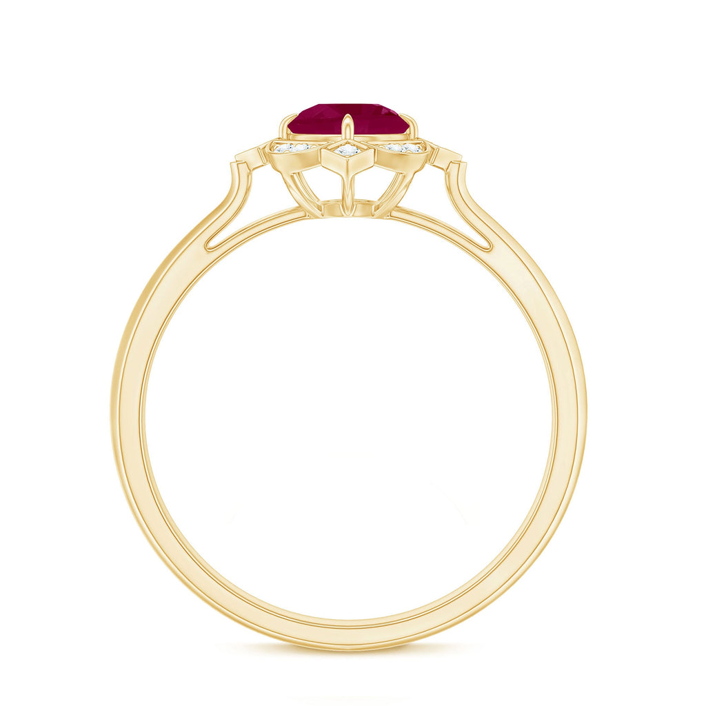 0.75 CT Vintage Ruby Engagement Ring with Diamond