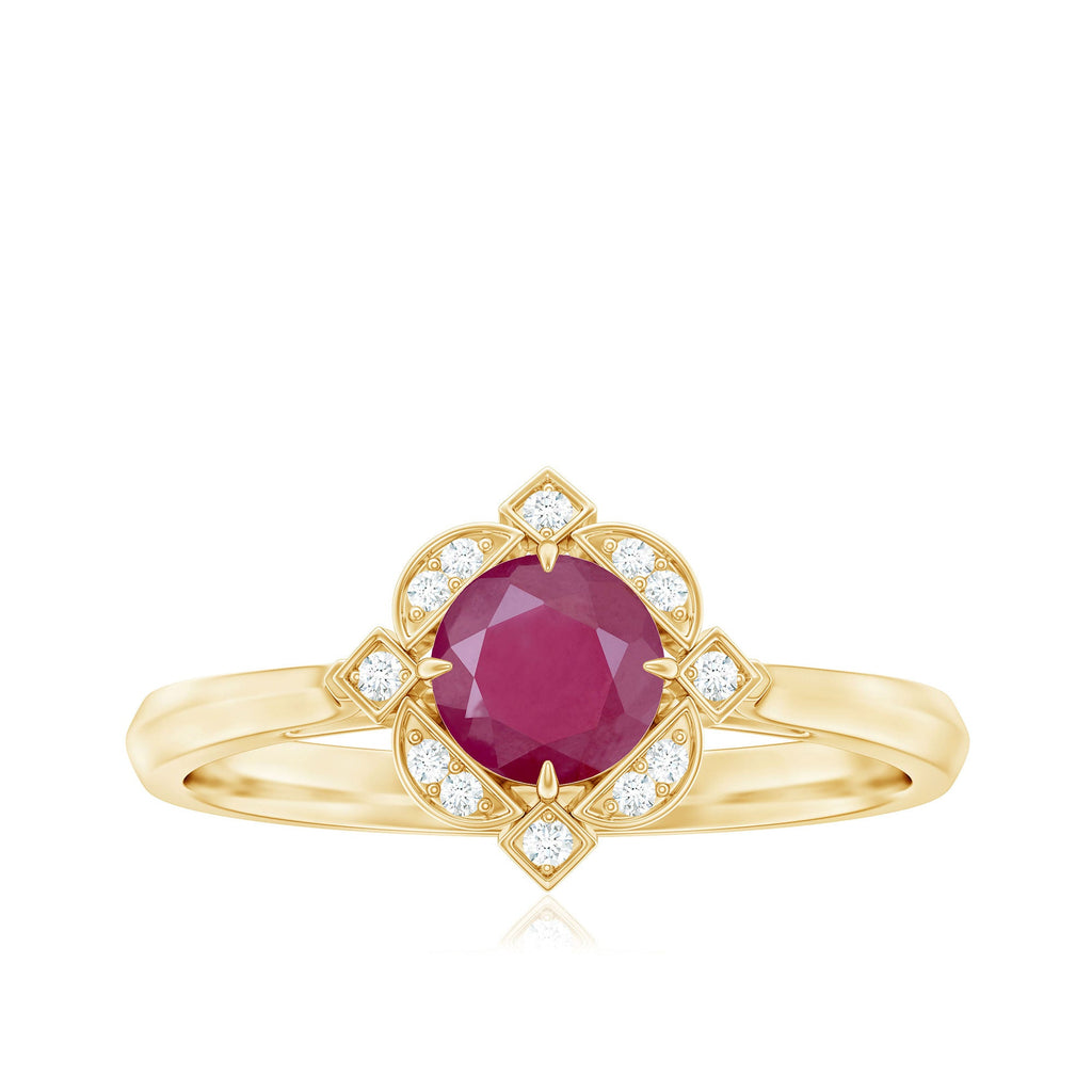 0.75 CT Vintage Ruby Engagement Ring with Diamond