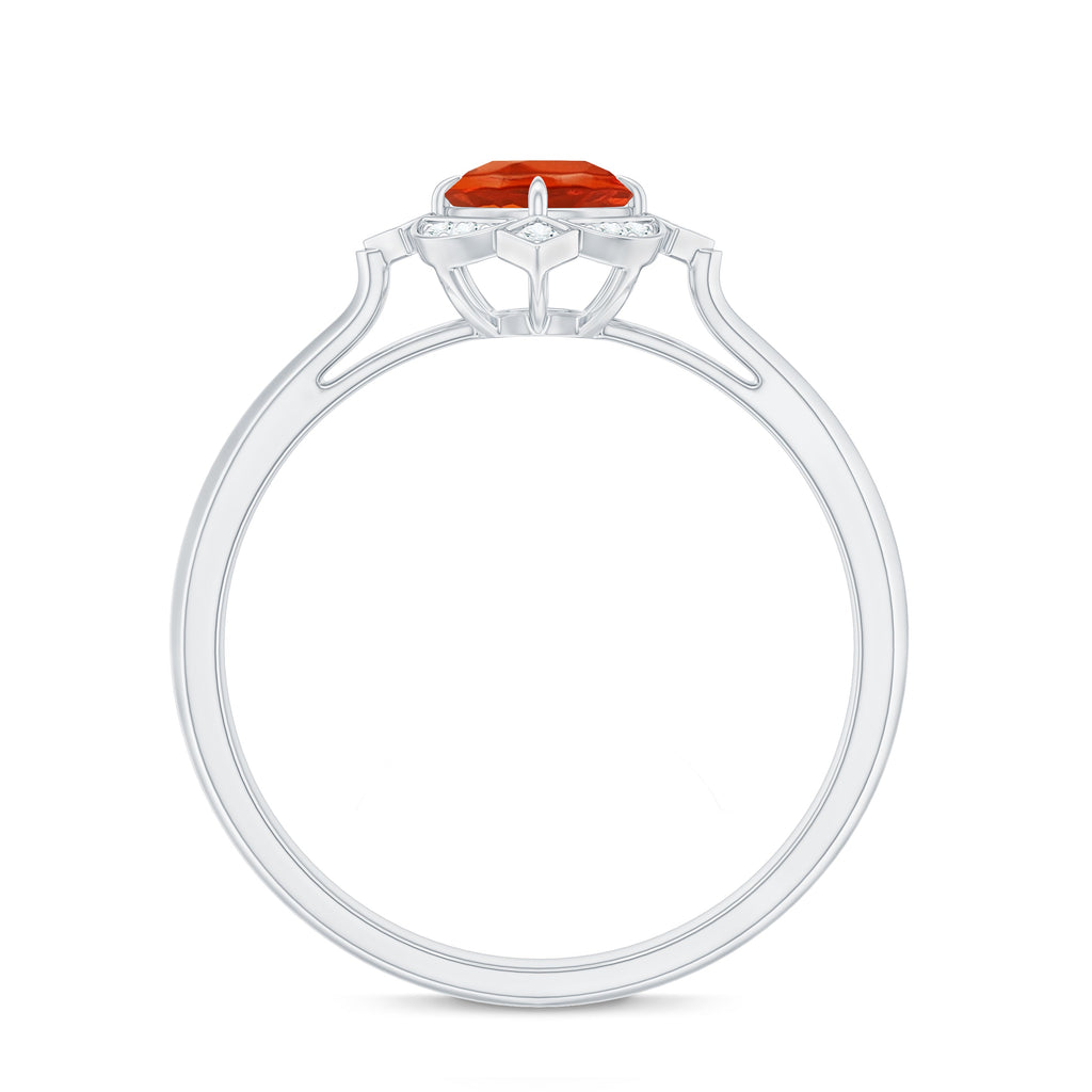1/2 CT Vintage Fire Opal and Diamond Engagement Ring