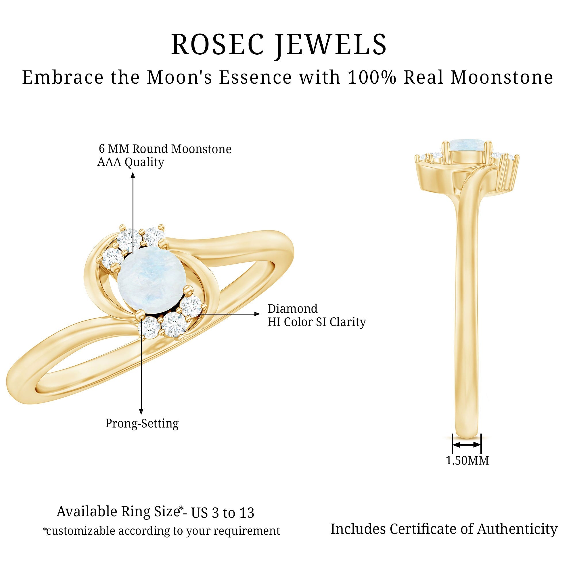 1/2 CT Moonstone and Diamond Bypass Promise Ring