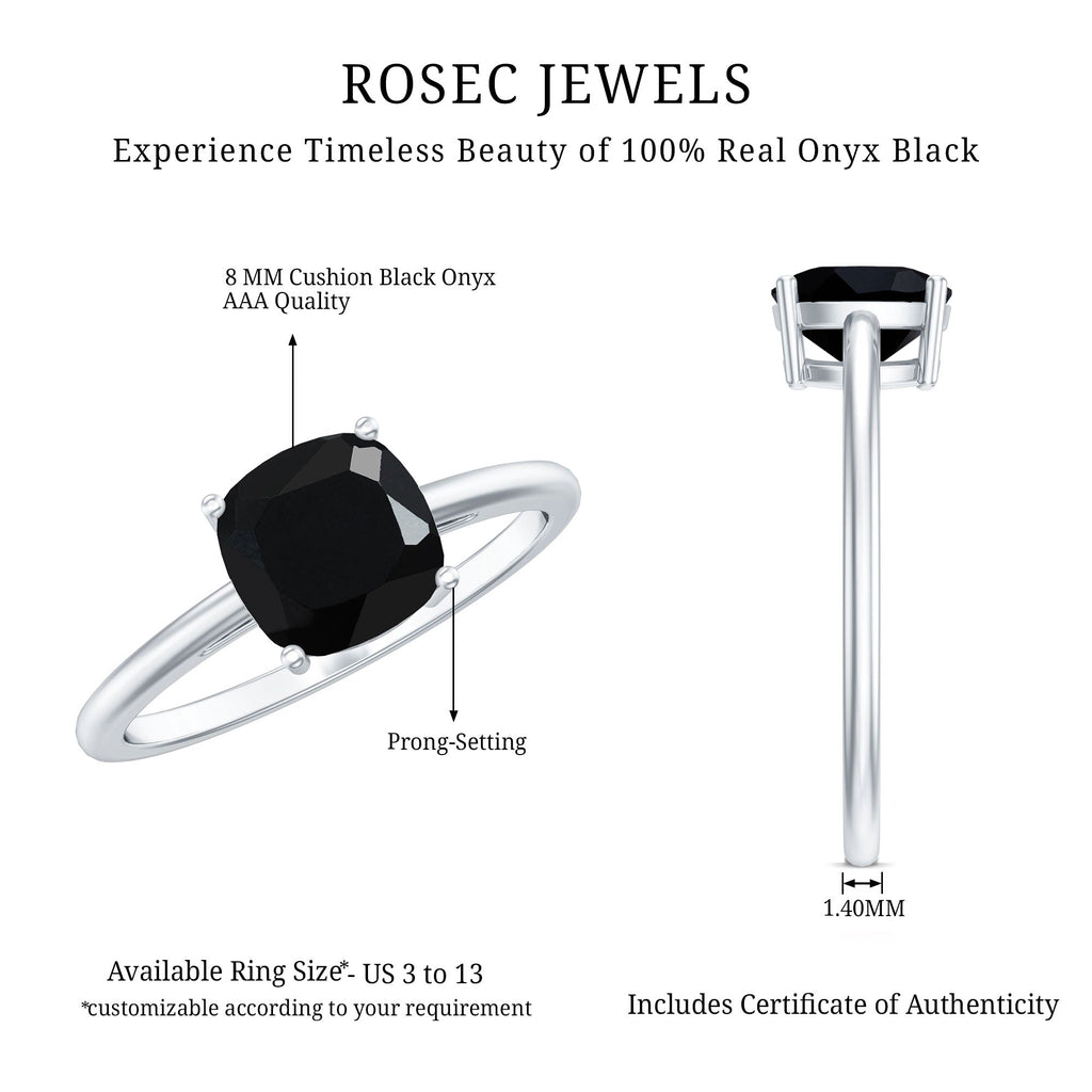 Certified Black Onyx 8MM Cushion Cut Engagement Ring