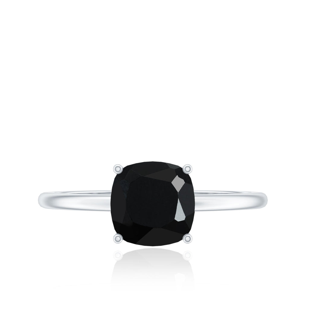 Certified Black Onyx 8MM Cushion Cut Engagement Ring