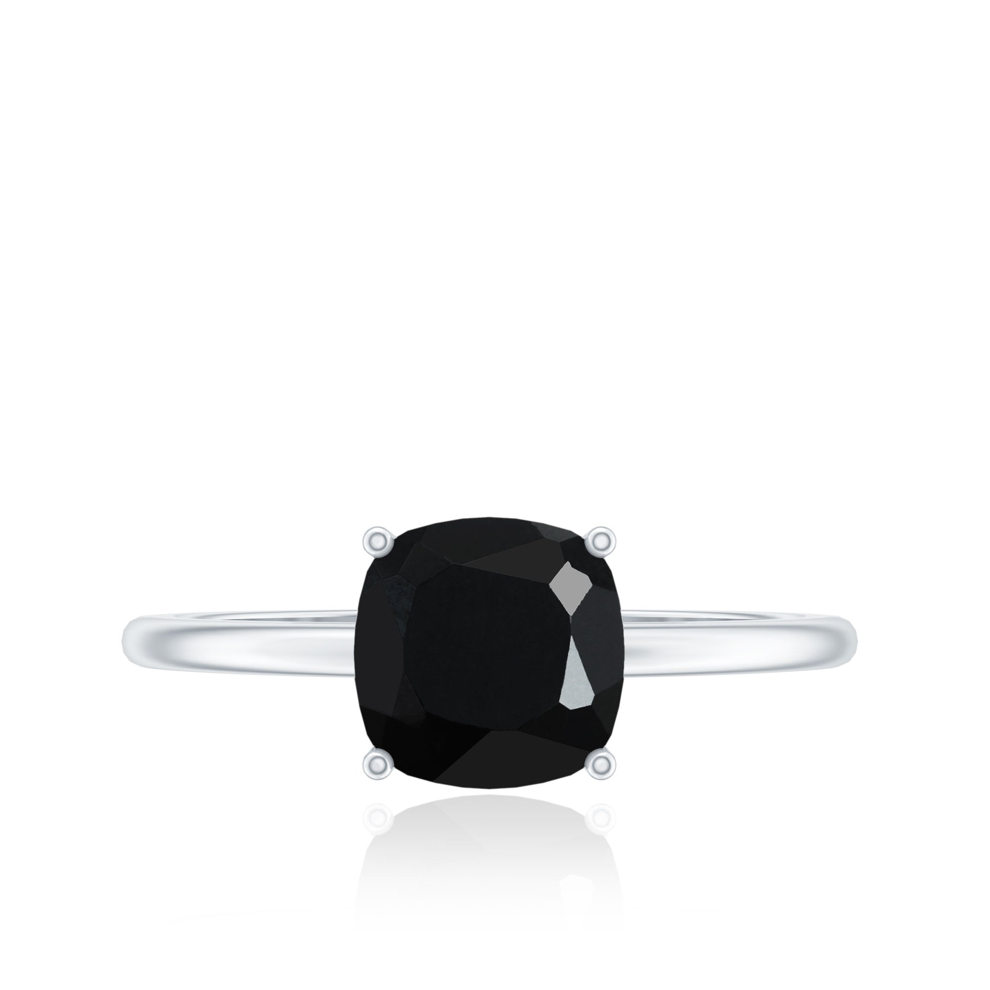 Certified Black Onyx 8MM Cushion Cut Engagement Ring