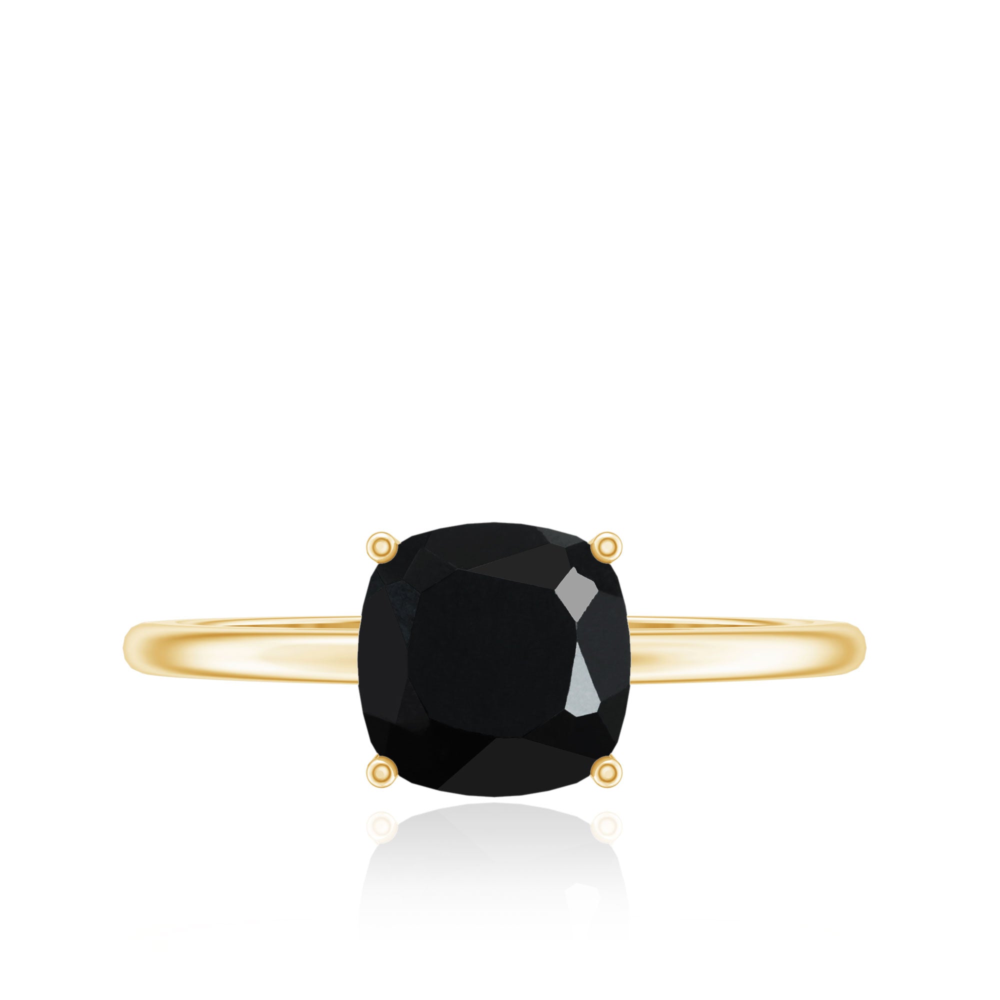 Certified Black Onyx 8MM Cushion Cut Engagement Ring