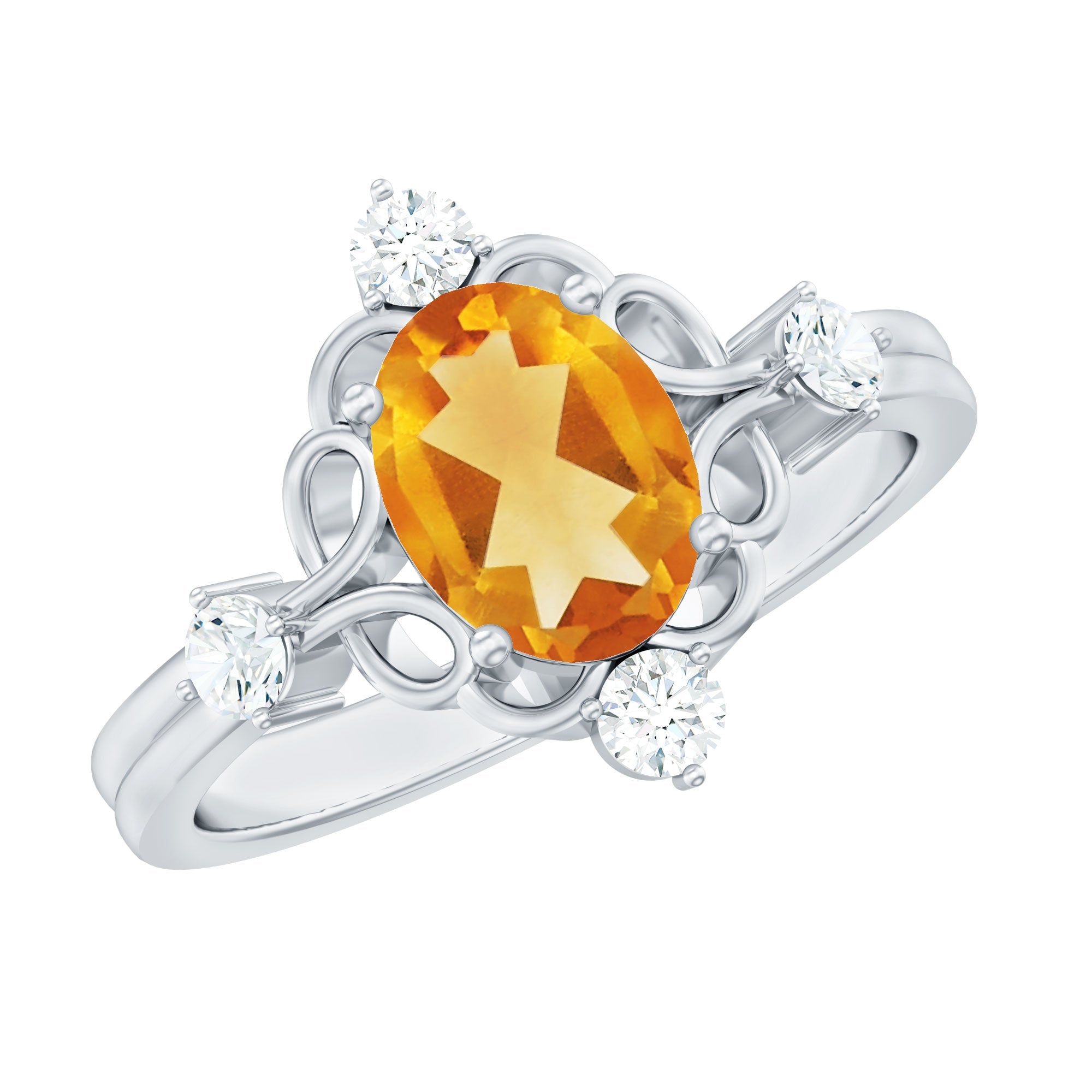 Vintage Style 6X8mm Citrine Oval Engagement Ring with Diamond